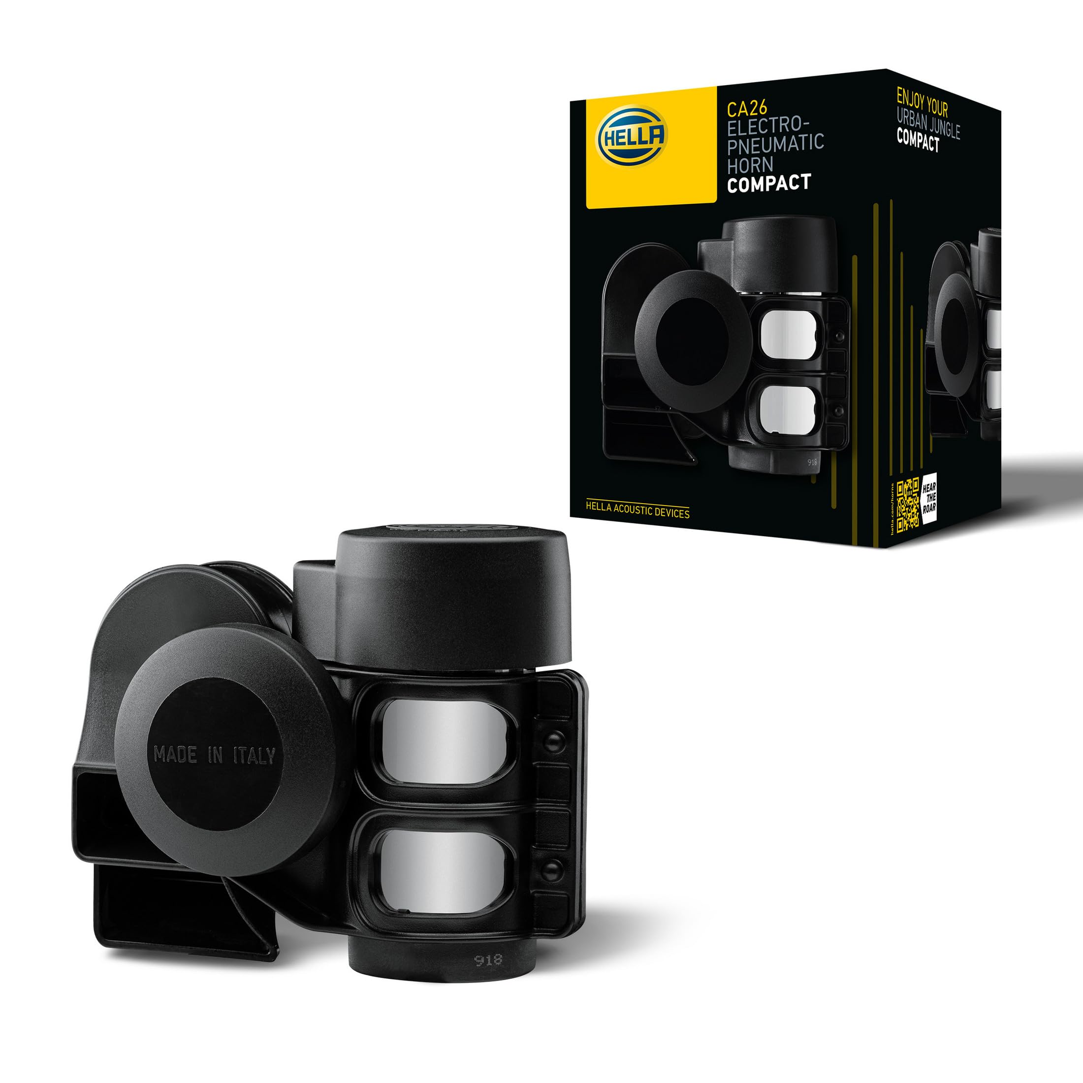 HELLA Clacson CA26,12V,115dB(A),Gamma frequenze,520/660Hz,Tono alto,elettrico-pneumatico,Colore alloggiamento/sede,nero,Quantità,1,3PB 013 410-081