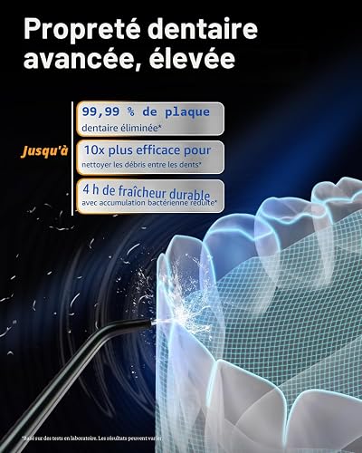 MySmile LP221 UVC Hydropulseur sans fil stérilisable pour les dents 335ML Écran OLED portable avec 4 modes, 8 embouts de jet et une pochette de rangement pour la maison et les voyages (Noir Minuit) - 2