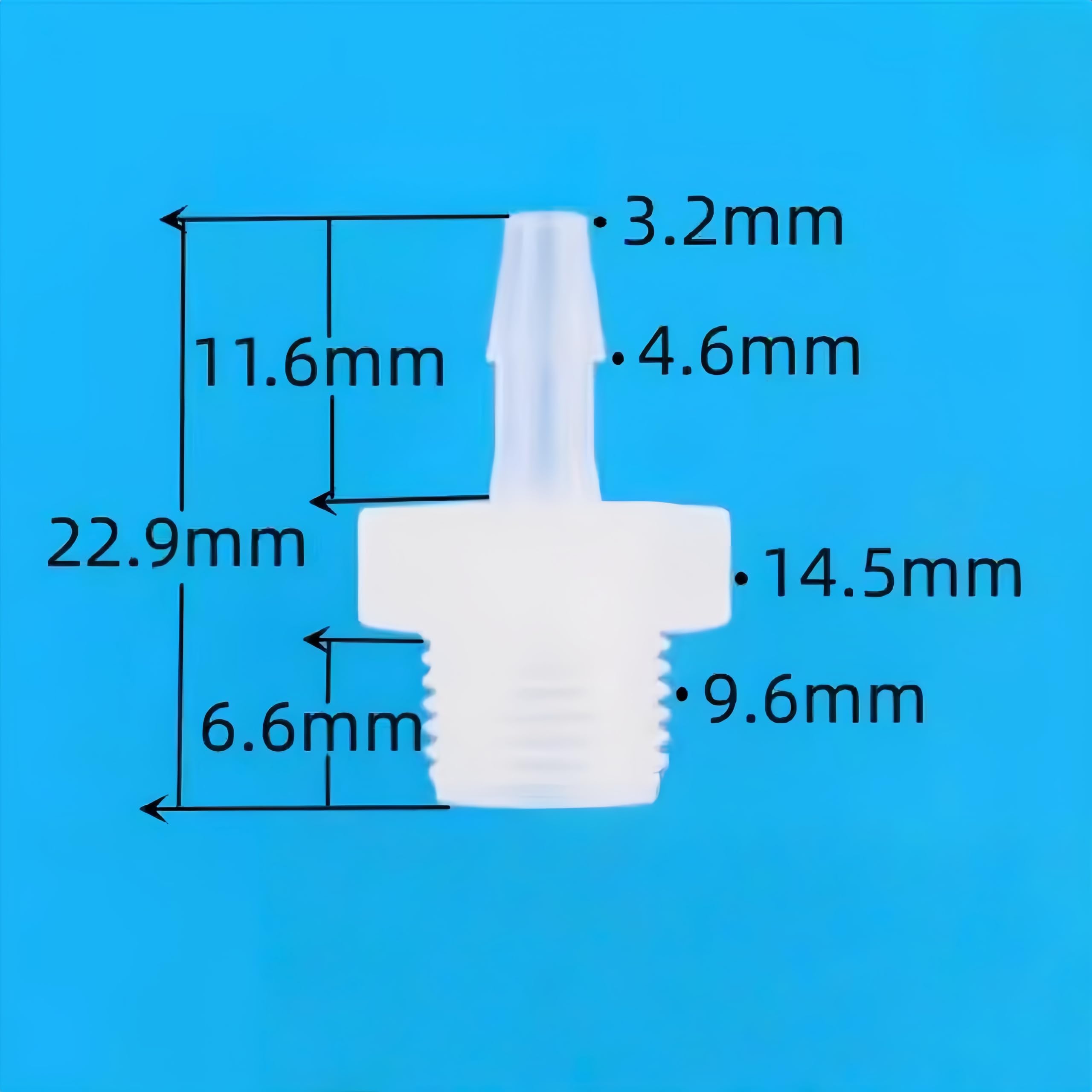 Conector de manguera PP transparente for líquido combustible, paquete 50, rosca macho 1/8G a conector púas(1/8inch 3.2mm)