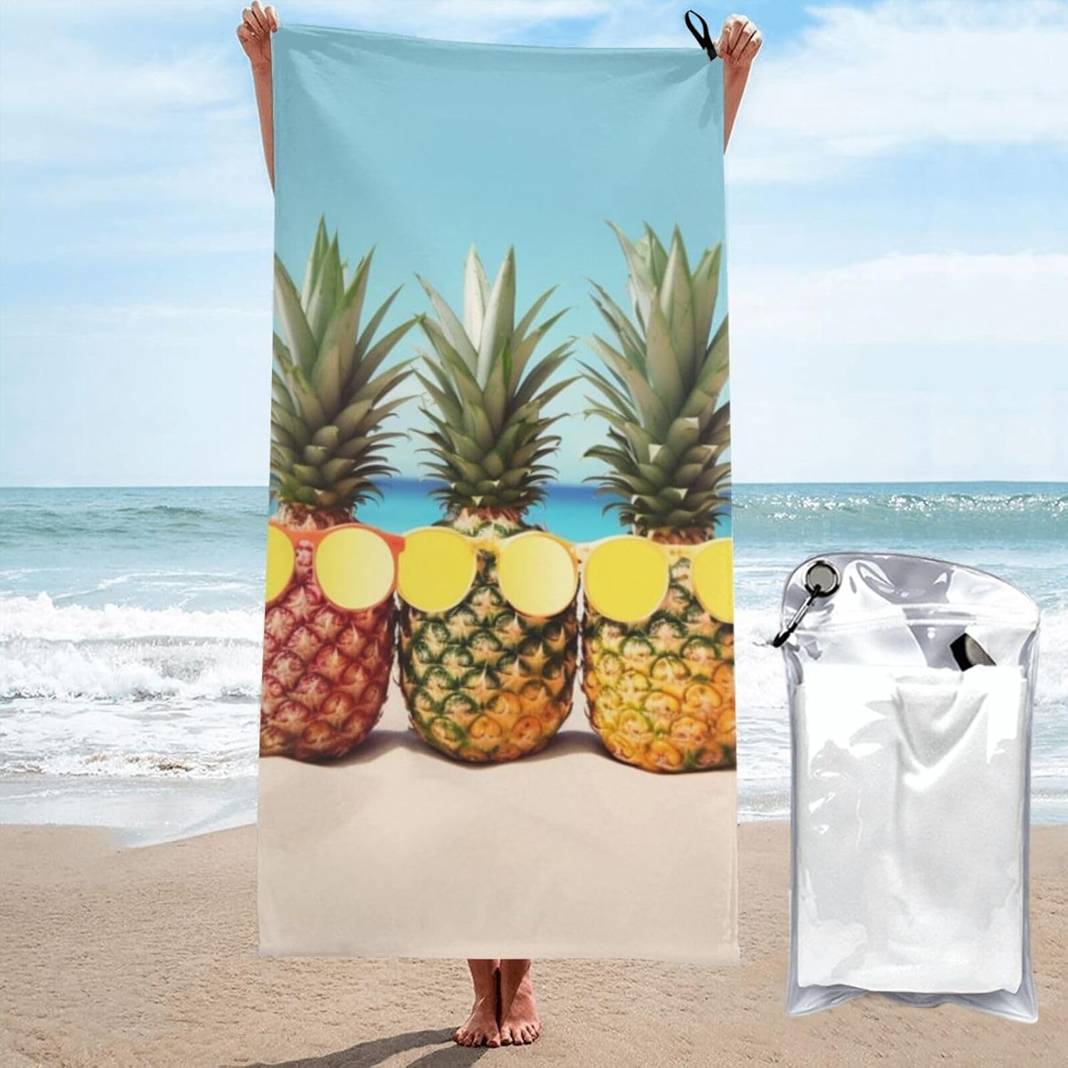 KHiry Microfiber Towel Beach Towels Beach Geometric Pineapple Quick Dry Towel Soft Lightweight Travel Towels Absorbent Large Easy Pack Travel Things Beach Blanket for Gym Sports Swimming