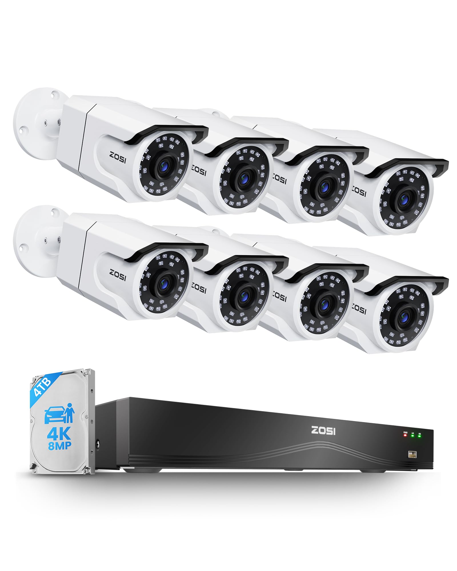 ZOSI 4K PoE Security Camera System - 8 Camera NVR Kit With Person/Vehicle Detection & 2TB HDD