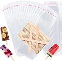 Vista 8 de Patelai Juego de 300 palitos de hielo y bolsas de plástico, bolsas de plástico autoadhesivas transparentes y palitos de paletas de hielo