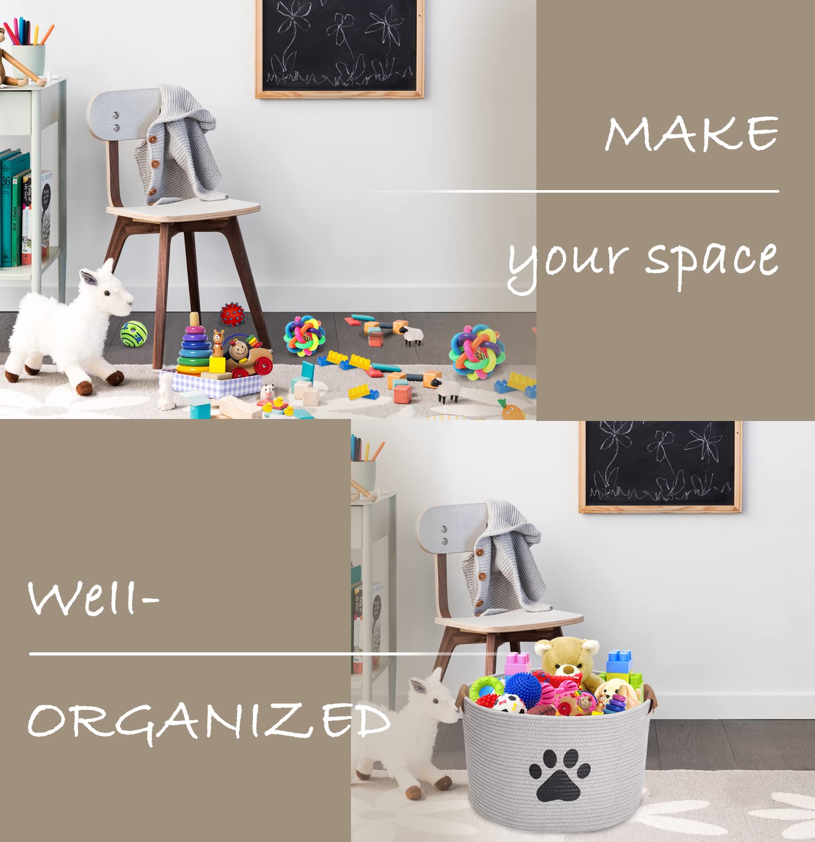Cesta de almacenamiento de juguetes para mascotas MOREZI, adecuada para guardar juguetes para perros, ropa para perros y accesorios para mascotas-Gris