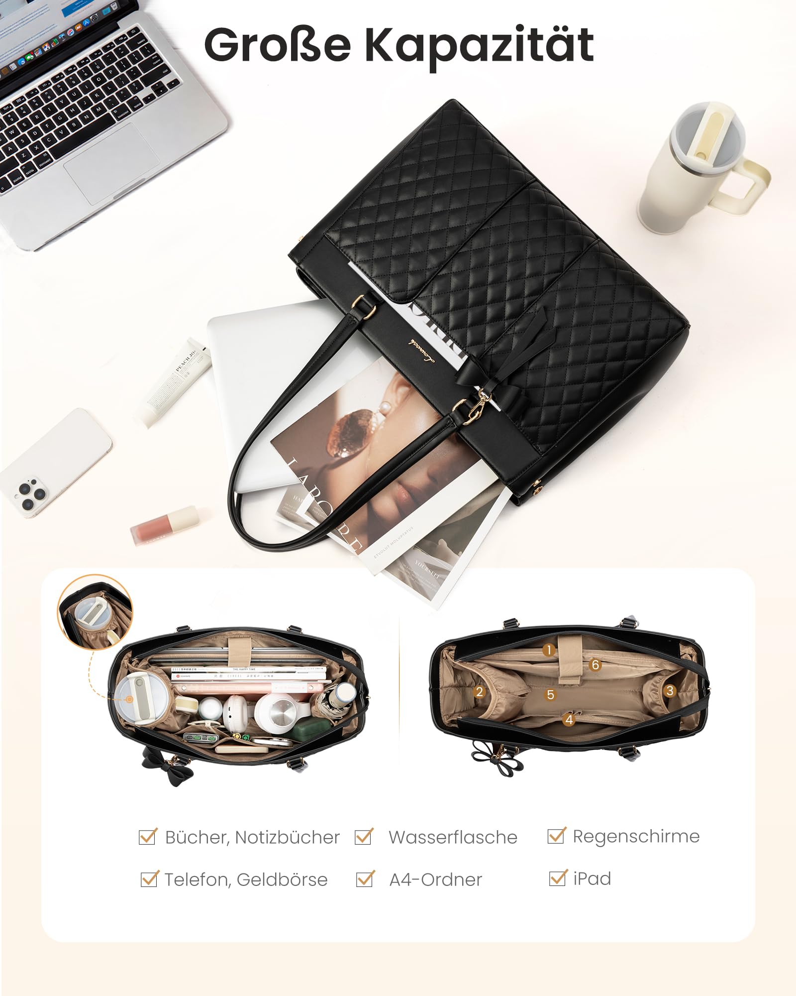 LOVEVOOK Handtasche Damen Groß Laptoptasche Shopper PU Leder Tote Bag für Arbeit Business Büro