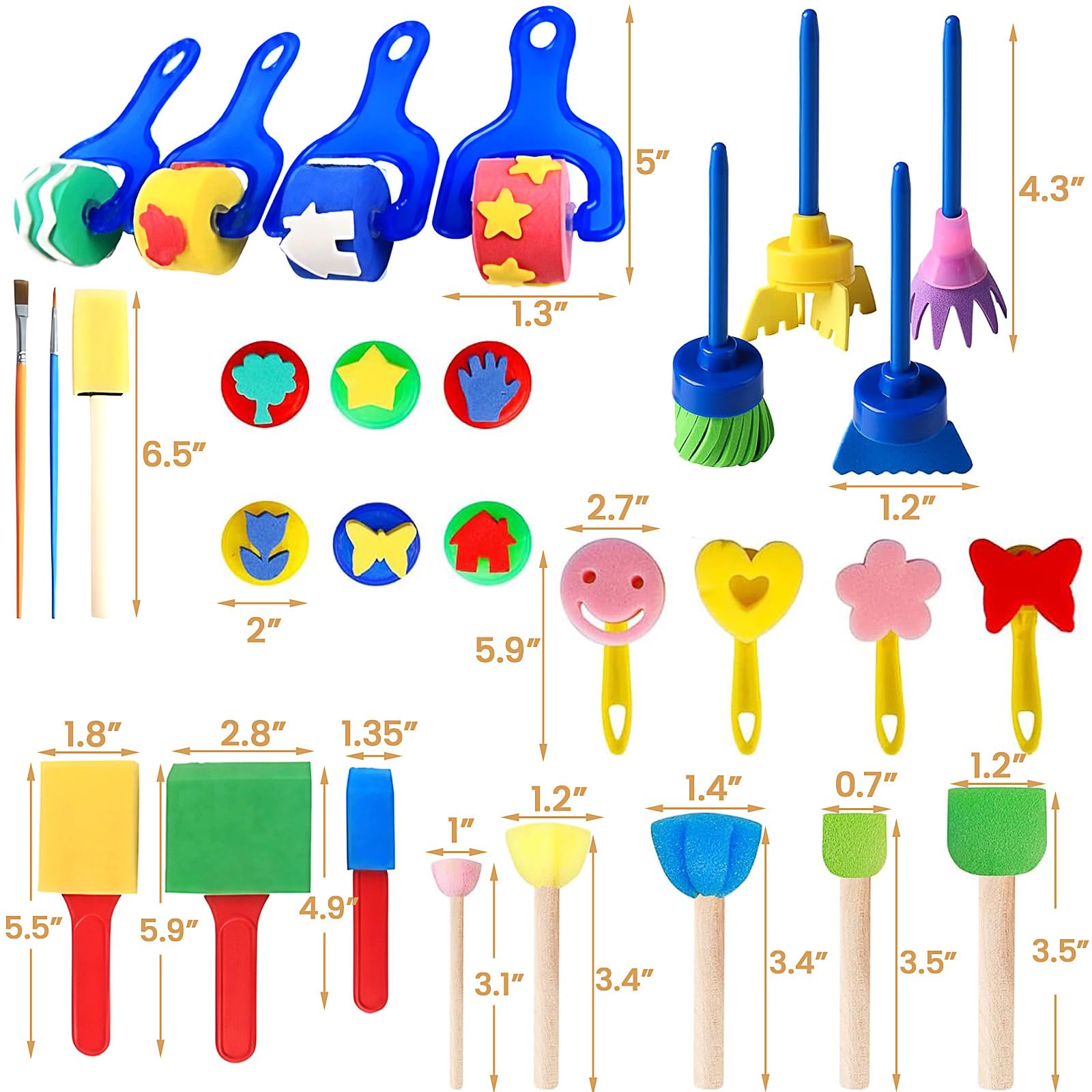 Ensemble de pinceaux en éponge pour enfants, 39 pièces, éponges en mousse lavabl