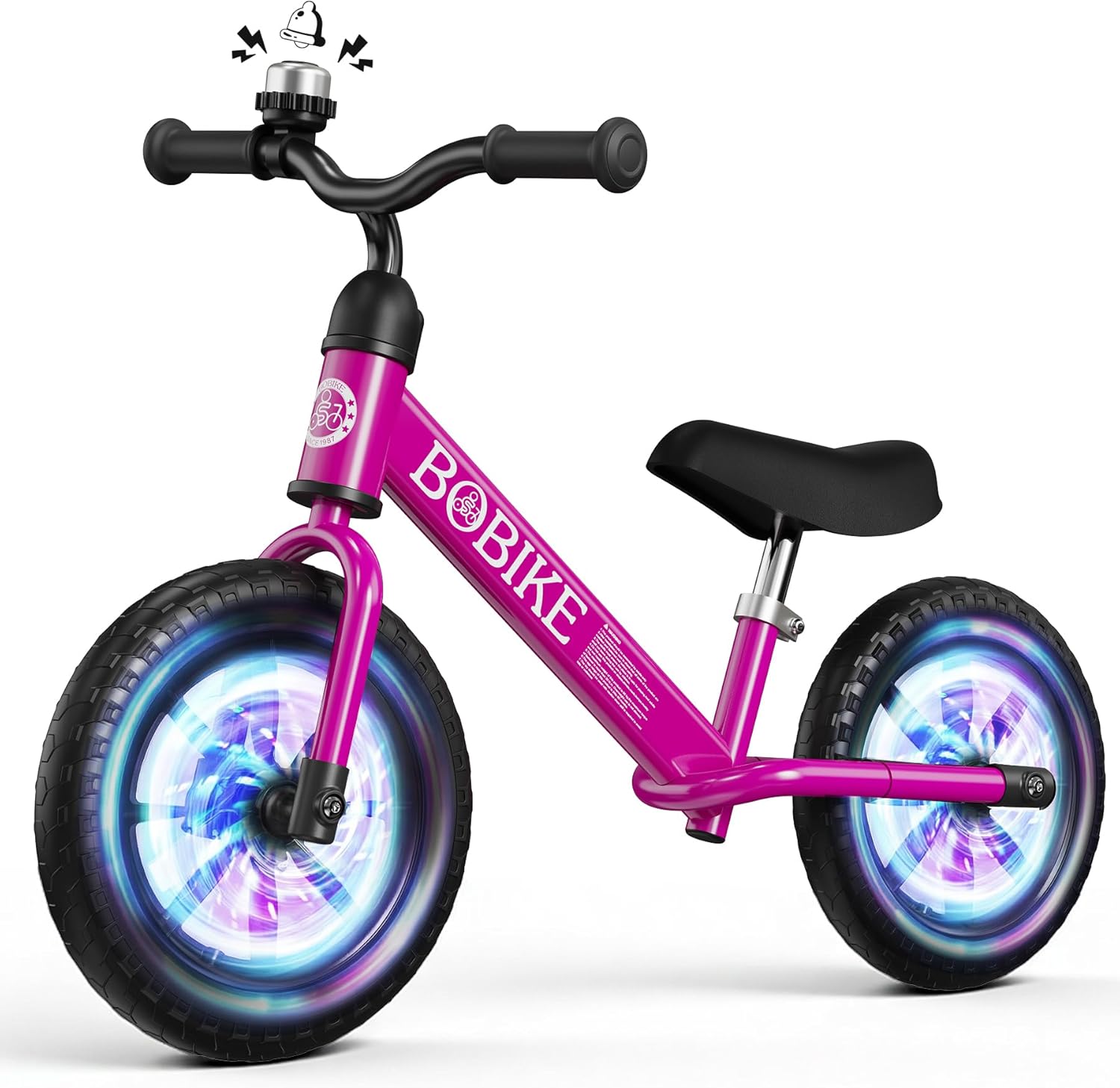 Bobike Toddler Balance Bike for 2-5 Year Olds, No Pedal Kids Bike with Lighting Wheels, Adjustable Seat & Handlebar, Bell & Non-Slip Tires, First Bike Gift for Boys & Girls