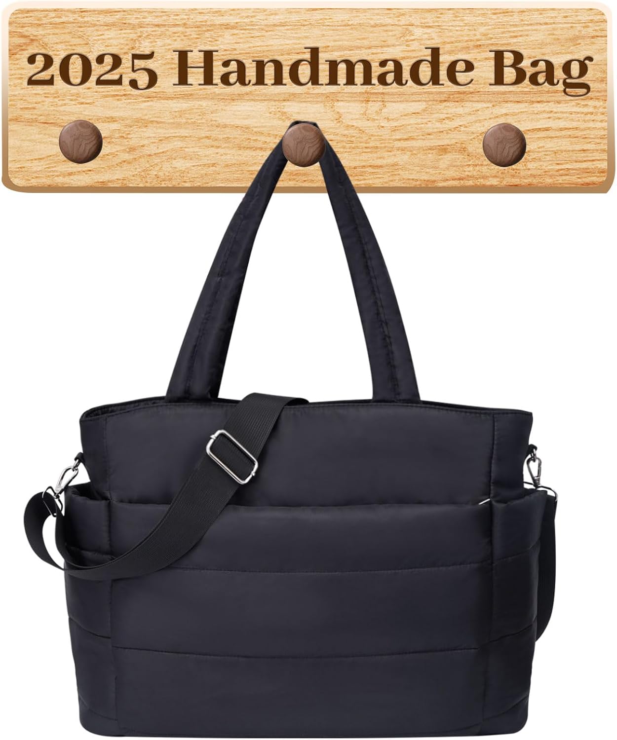 Puffer Tote Bag for Women, Quilted Shoulder Work Bag,...