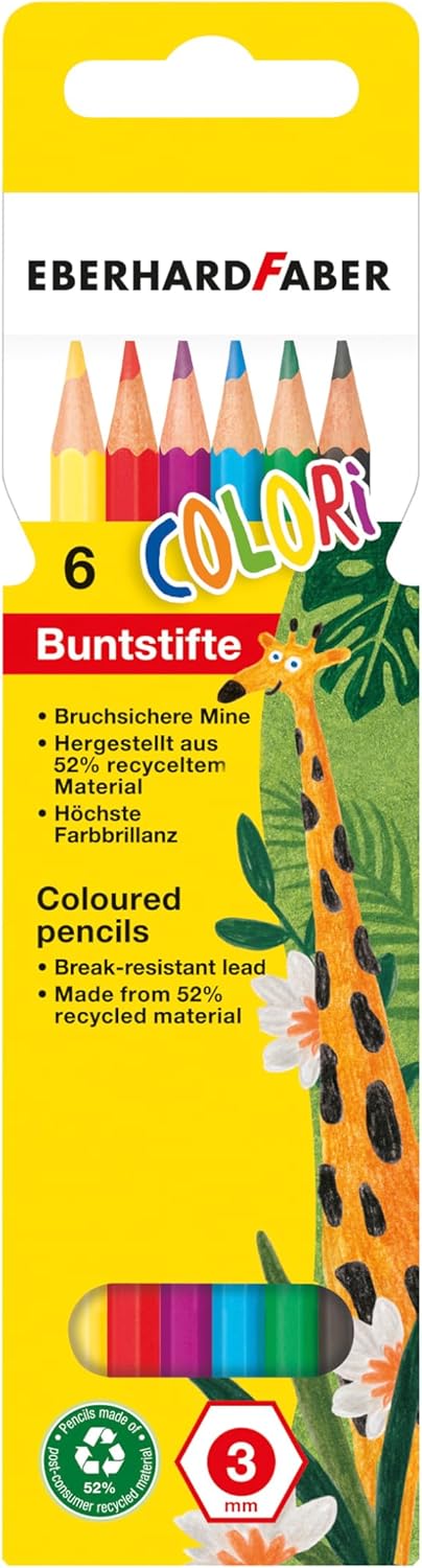 Eberhard Faber 514806 Colori Hexagonal Coloured Pencils in 6 Colours in Cardboard Case for Painting, Illustrating and Drawing