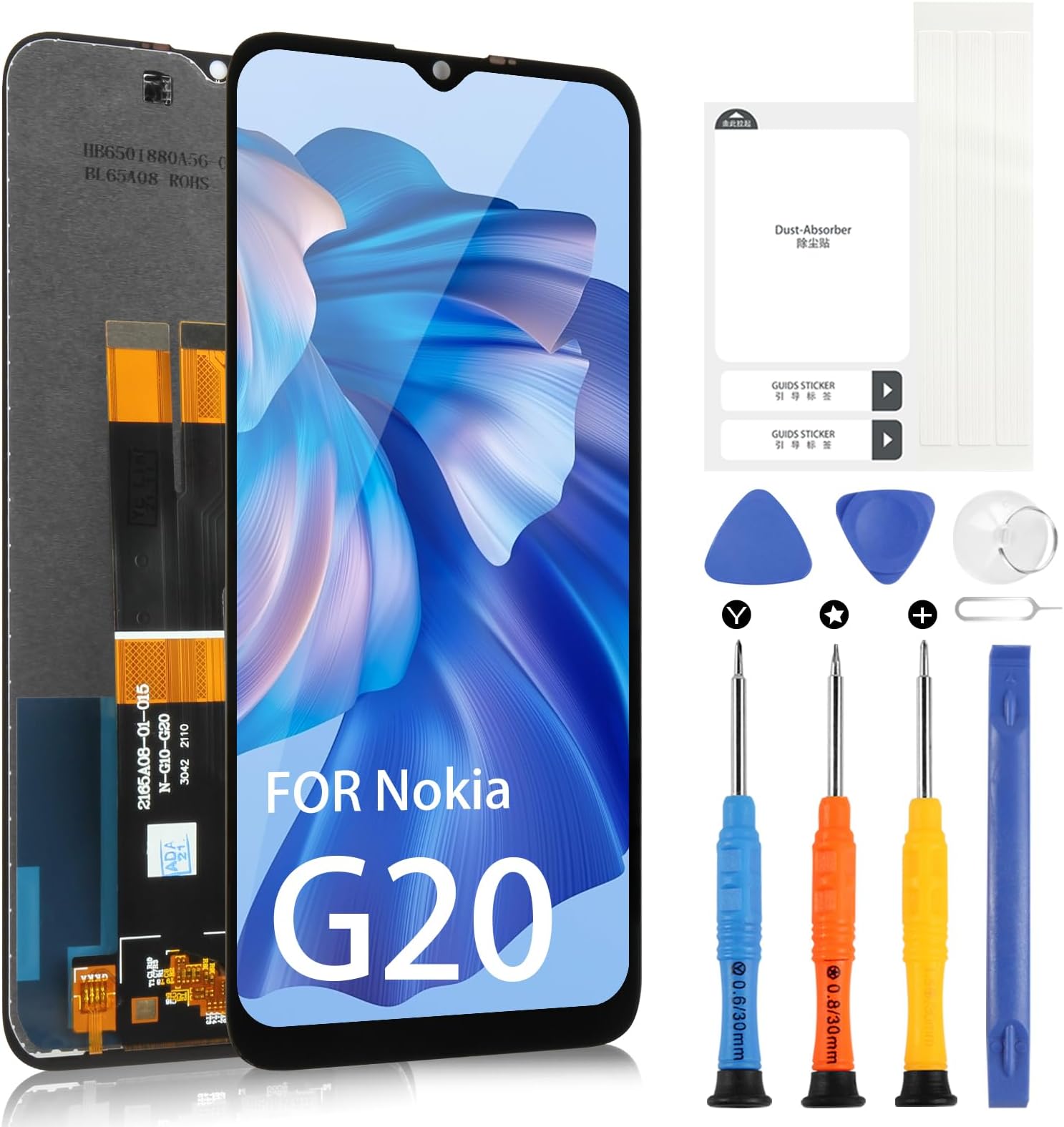 Screen Replacement for Nokia G20 LCD Display, LCD Screen Replacement for Nokia G20 TA-1343 TA-1336 TA-1343 TA-1347 TA-1372 TA-1365 Touch Screen Digitizer Assembly with Repair Kits