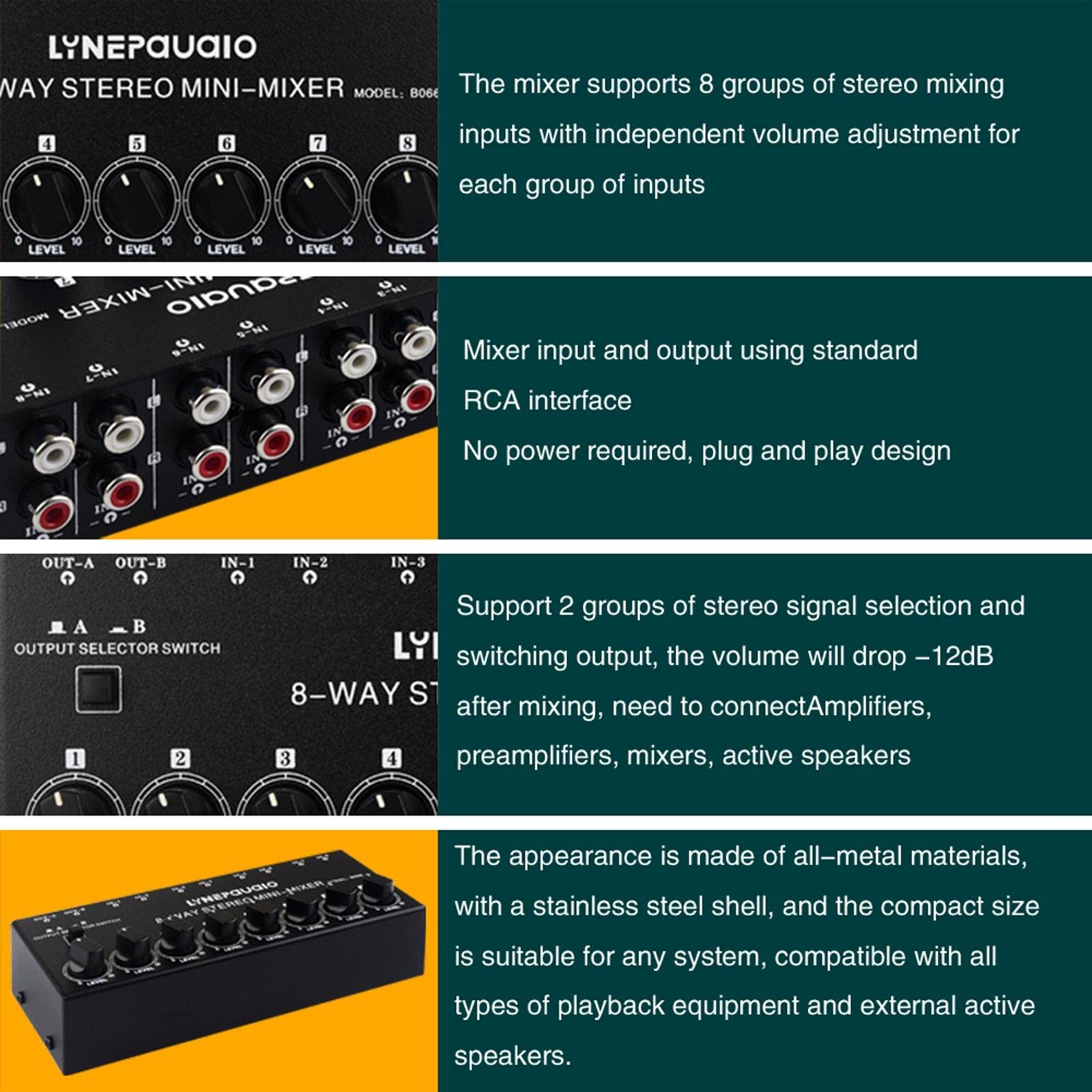 Conmutador AV de 8 Vías, Conmutador RCA, Conmutador de Impedancia de Altavoz, Selector de 8 Vías para Juegos