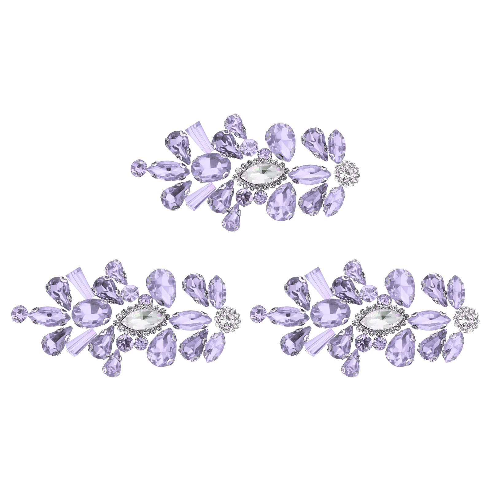 sourcing map 3Pcs Crystal Rhinestone Applique, Glitter Rhinestone Iron on Patches Hot Fix or Sew on Sewing Appliques for Bridal Clothes Belt Bags Decoration (1.6 x 3.1 Inch, Purple)