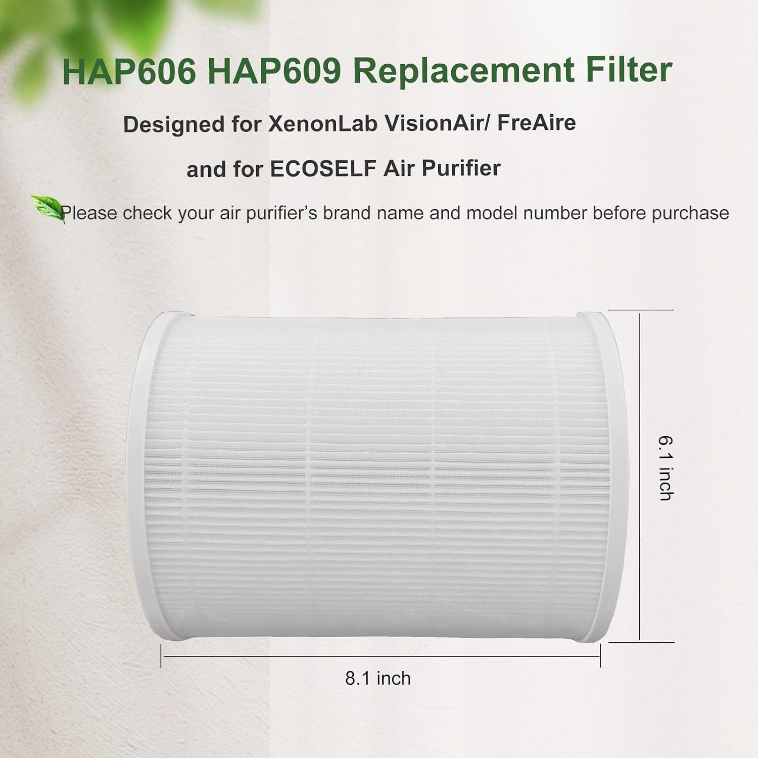 2-Pack HAP609 Replacement Filter for ECOSELF HAP609 Air Purifier