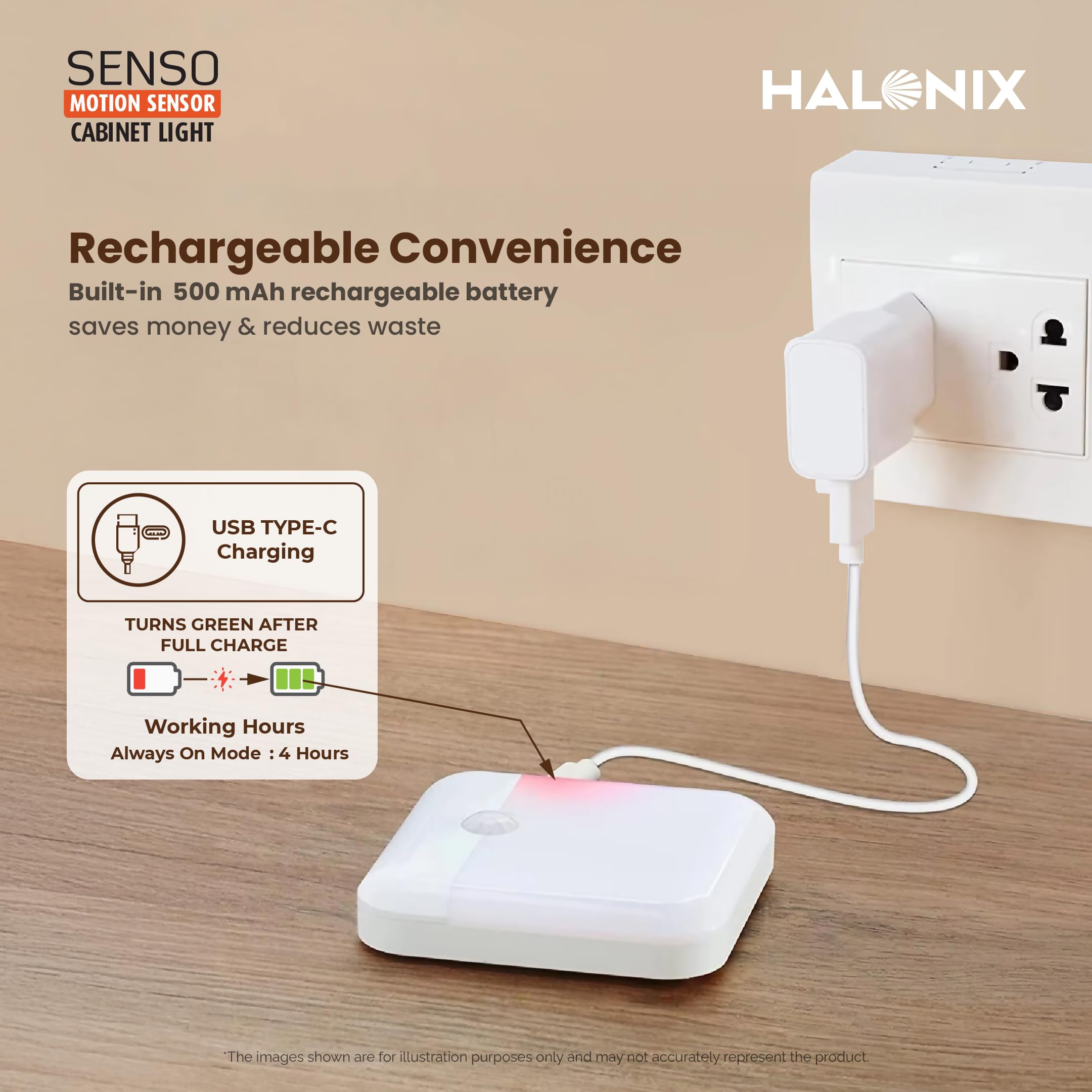 Halonix Motion Sensor Cabinet Light - Rechargeable & Dimmable -4