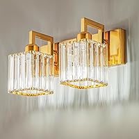 Vista 10 de Moderna lámpara de cristal para tocador/pared de baño, de 6 luces, con acabado de latón cepillado color dorado