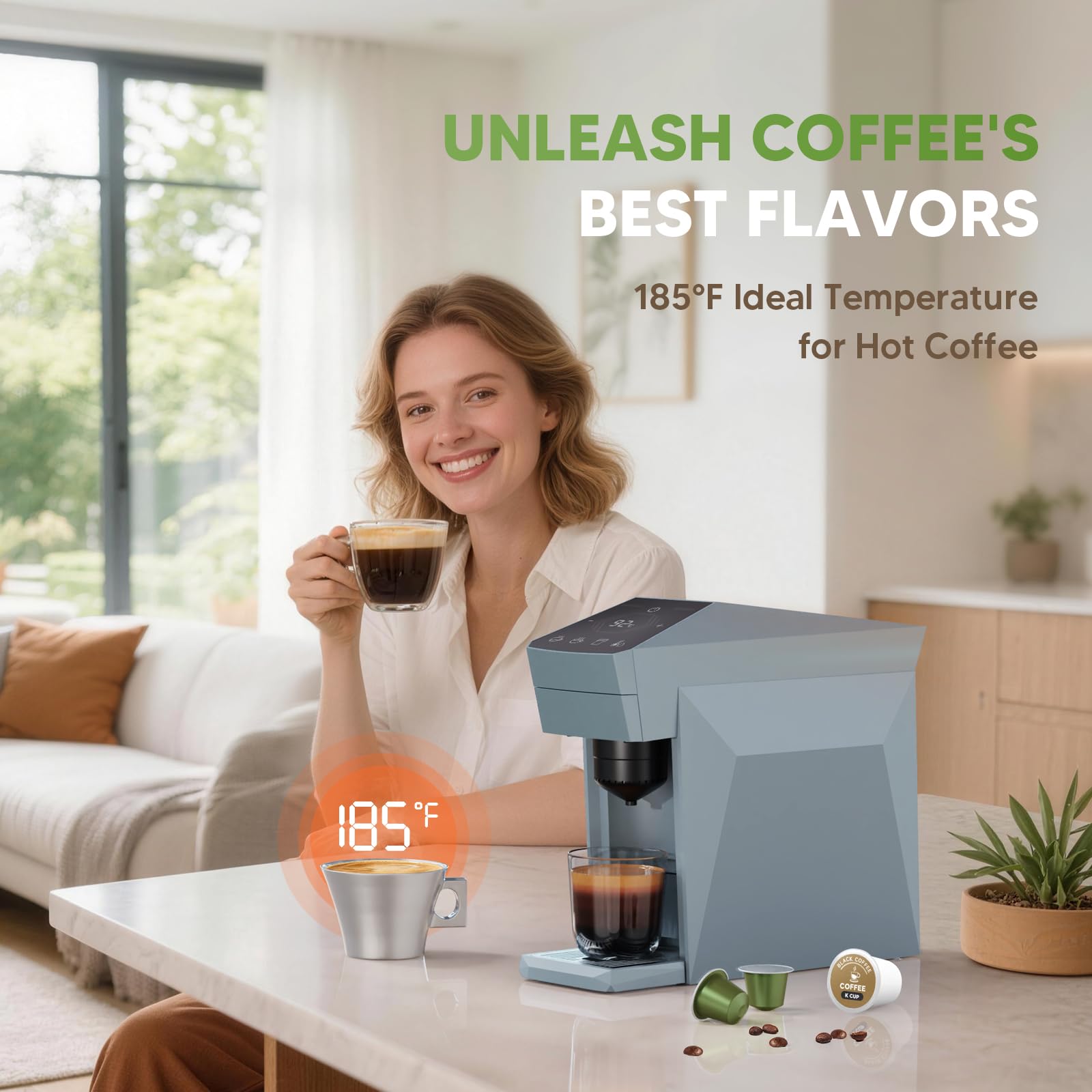 Cafetera 4 en 1, 20 bares, cafetera espresso, tenedor/N Espresso OriginalLine Cápsulas/Dolce Gusto/café molido, color gris nube Upgrade