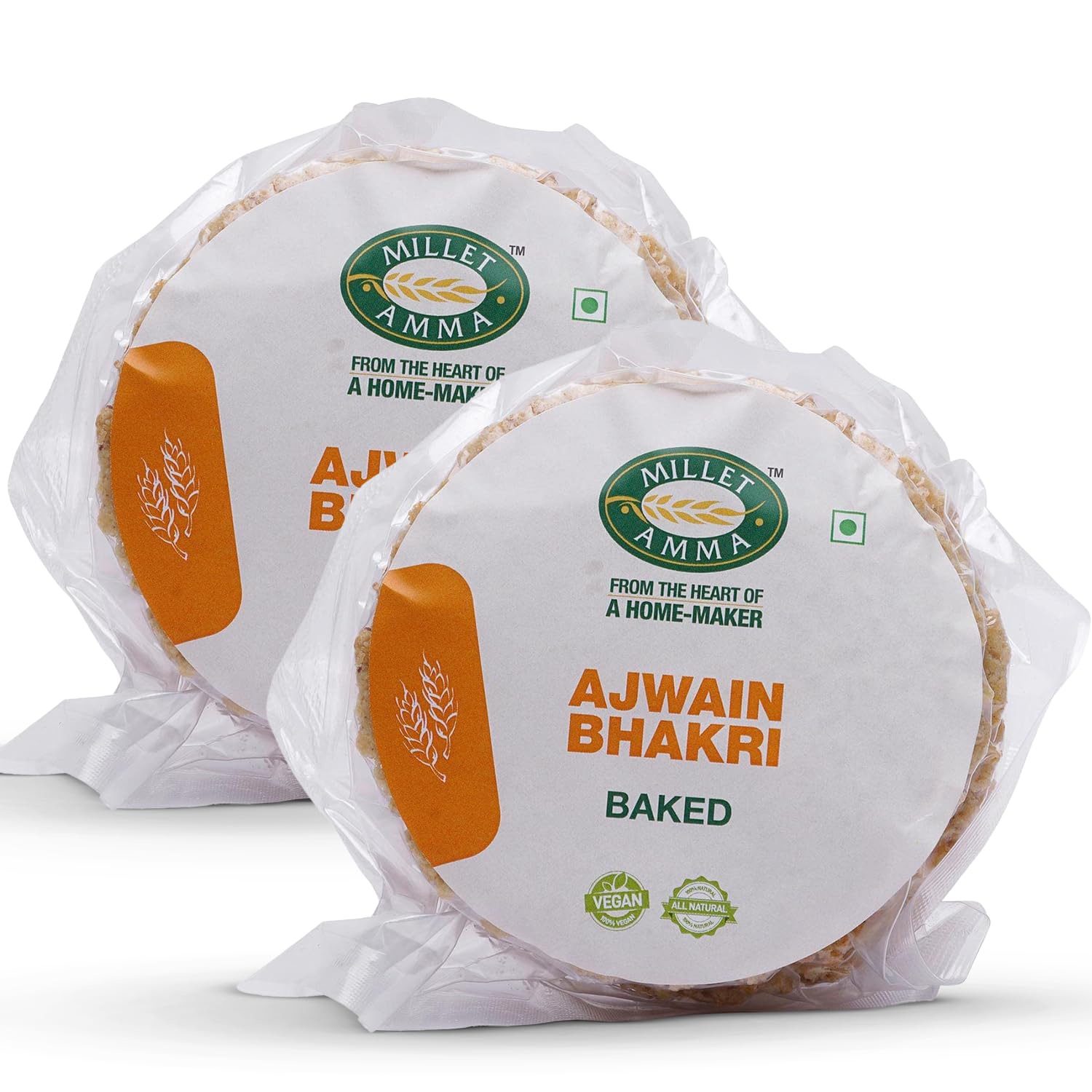 Millet Amma Baked Ajwain Bhakhri - 360 Gms | (Pack of 2 - Each 180 Gms) | Ready to Eat | Best Choice for Snack Time, Parties & Events | Healthy Traditional Gujarati Snacks.