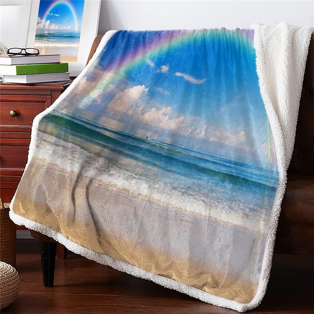 Beach Sky Sherpa Blanket Thick Velvet Flannel Bedspreads Office Nap Throw Sofa Cover Bedding