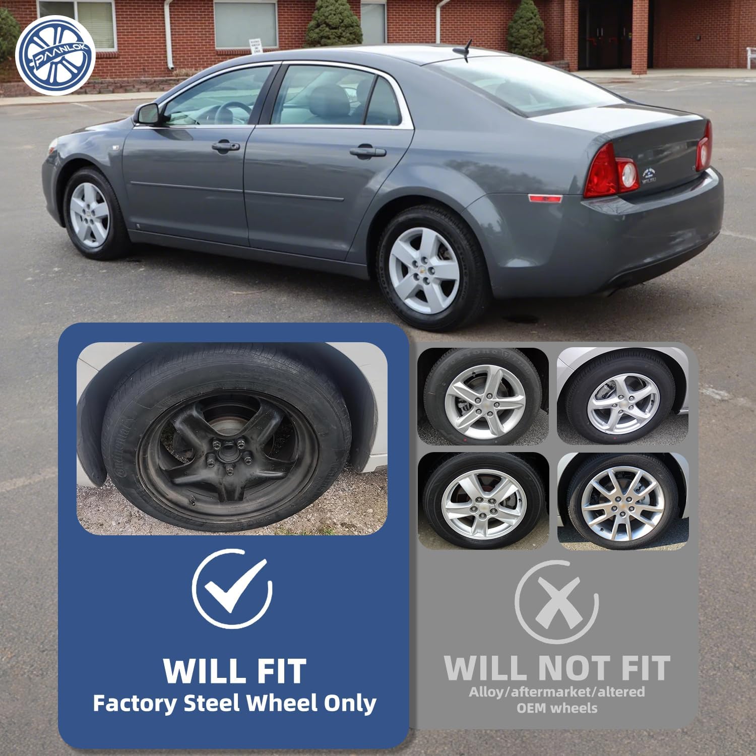 4-Pack Direct Replacement Hubcaps for 2008-2012 Chevrolet Malibu - Fits 17 Inch Steel Wheels Only, Replaces OEM #9596923/9596921, Compatible with OE Wheels #9597624 Gloss Silver Wheel Covers