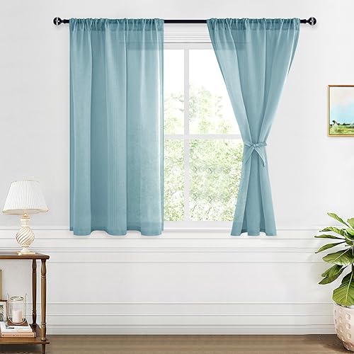 Miniatura 8 de Cortinas semitraslúcidas de lino sintético de 96 pulgadas de largo para dormitorio, cortinas de gasa filtrante de luz con bolsillo para barra,