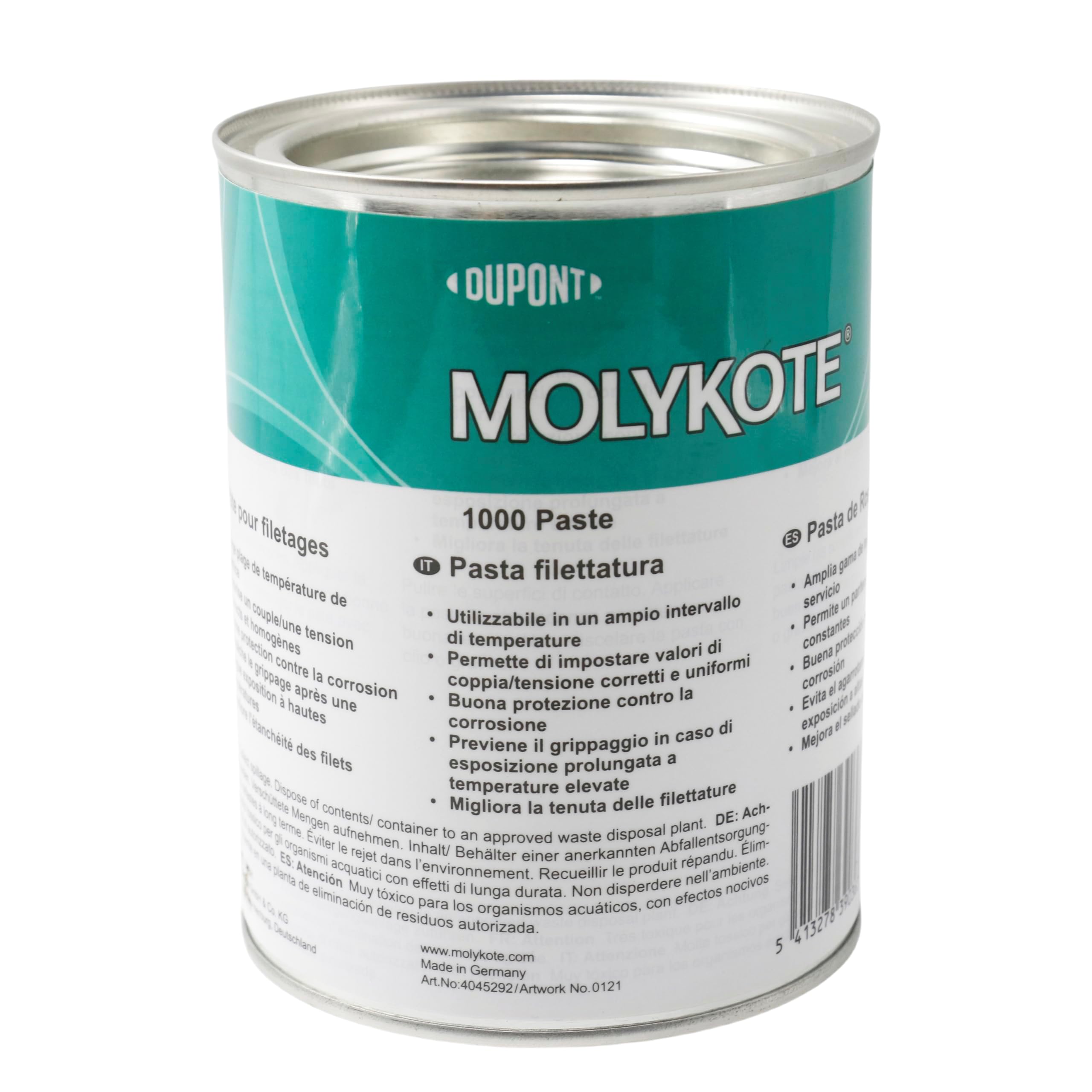 Molykote 1000 Paste 1kg Grasa Lubricante Sólida para Juntas Metálicas Atornilladas Anti-Atrancamiento Conexión de Rosca Sujetadores Alta Carga Alta Temperatura Marrón Sin Plomo Niquelado