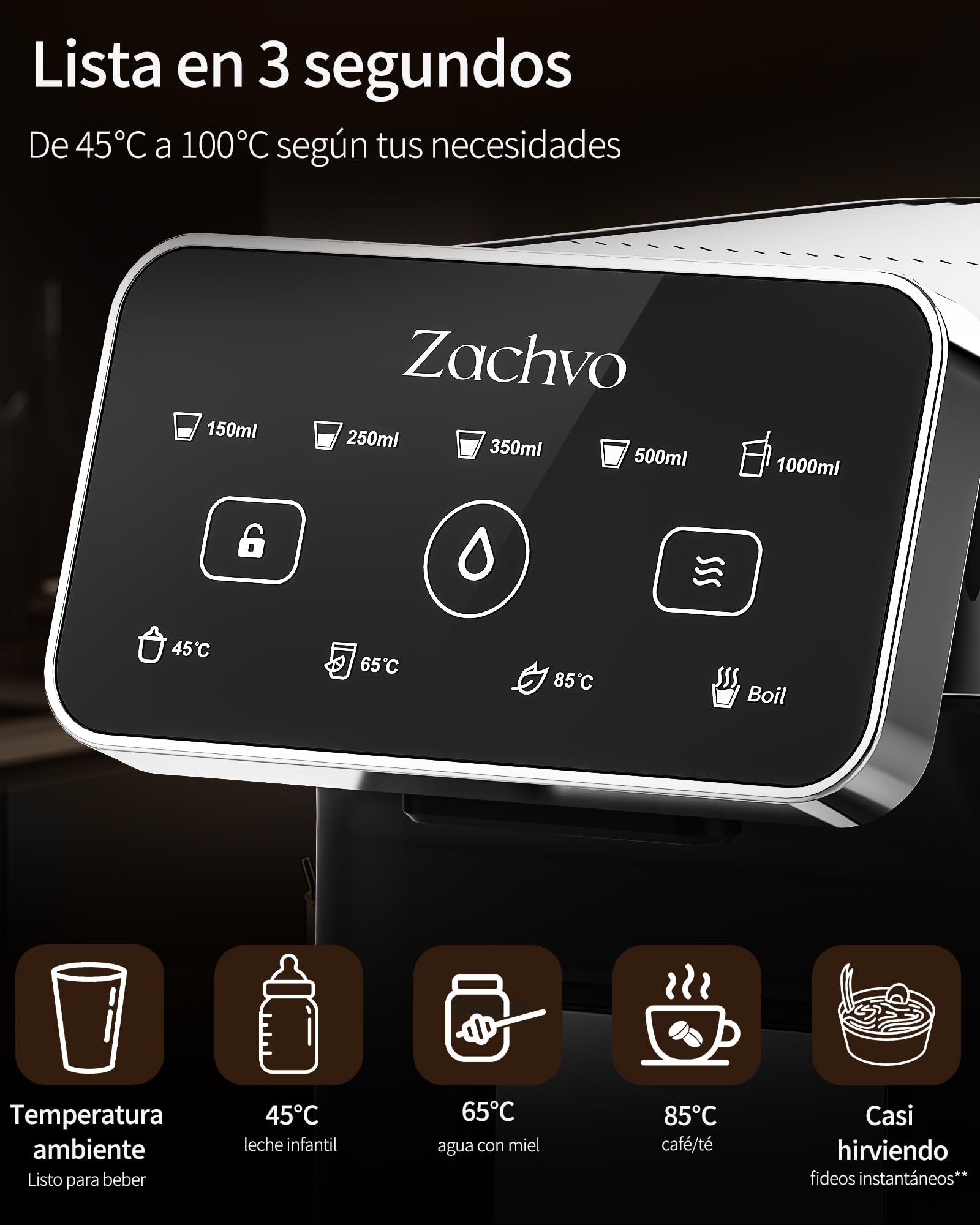 KEI906 - Dispensador de agua caliente (sin filtro), 2600 W, agua caliente en pocos segundos, 4 niveles de temperatura y 5 cantidades de agua, depósito de 3 l, compacto para cocina y oficina