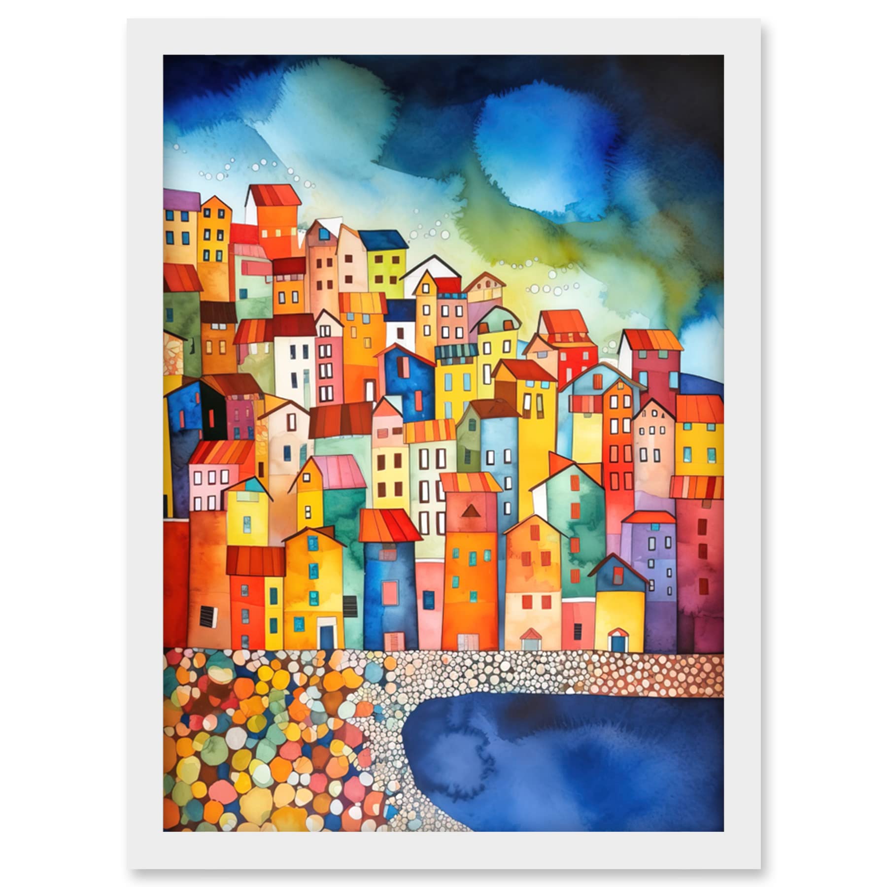 Artery8 Menton France Seaside Town Folk Art Artwork Framed Wall Art Print A4