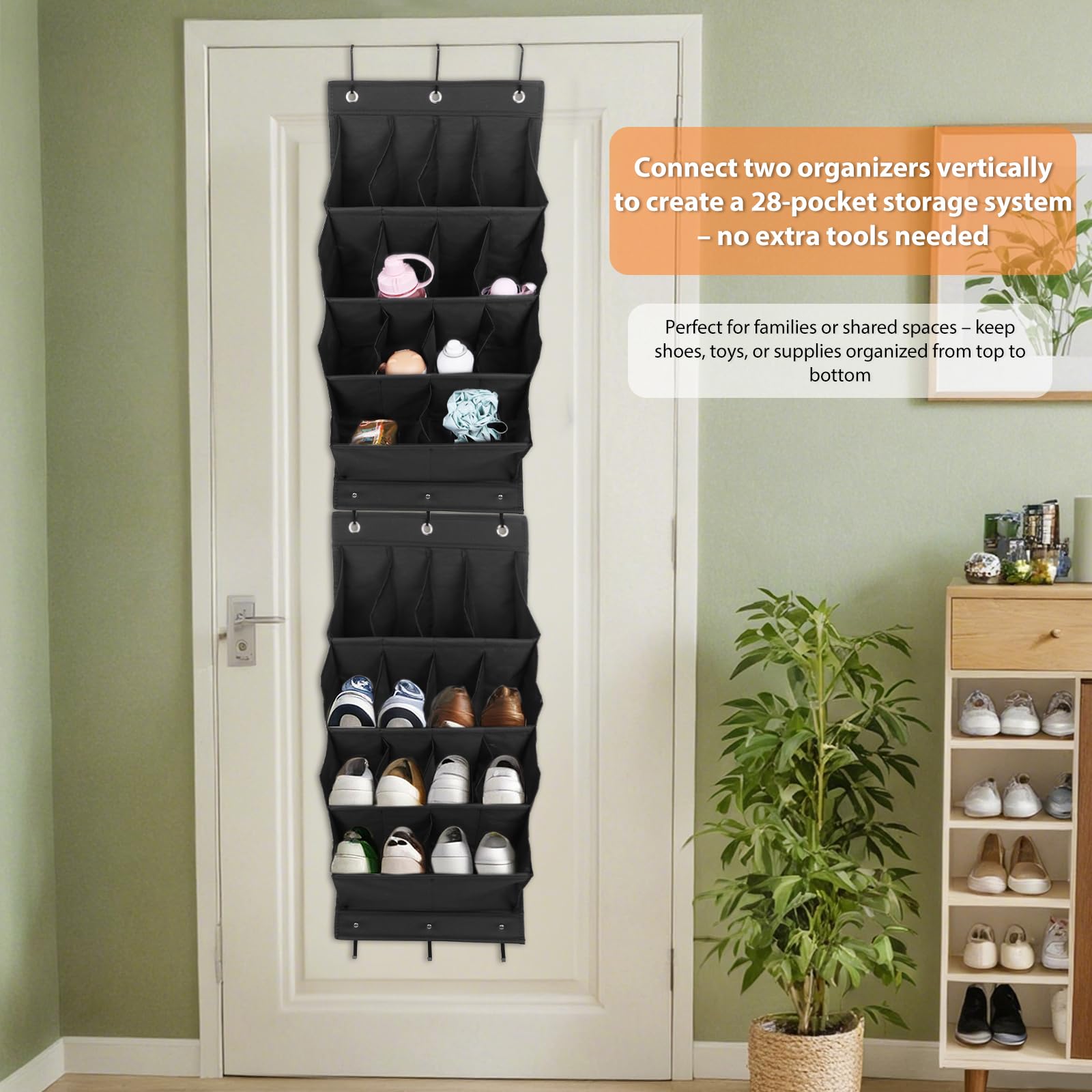 Schoenenrek, Boven De Deur Hangende Schoenenorganizer, Met 24 Grote Mesh Zakken Schoenenrek Hanger Opvouwbare Kasten Opbergtas Met Haken Shoe Organizer Wandmontage