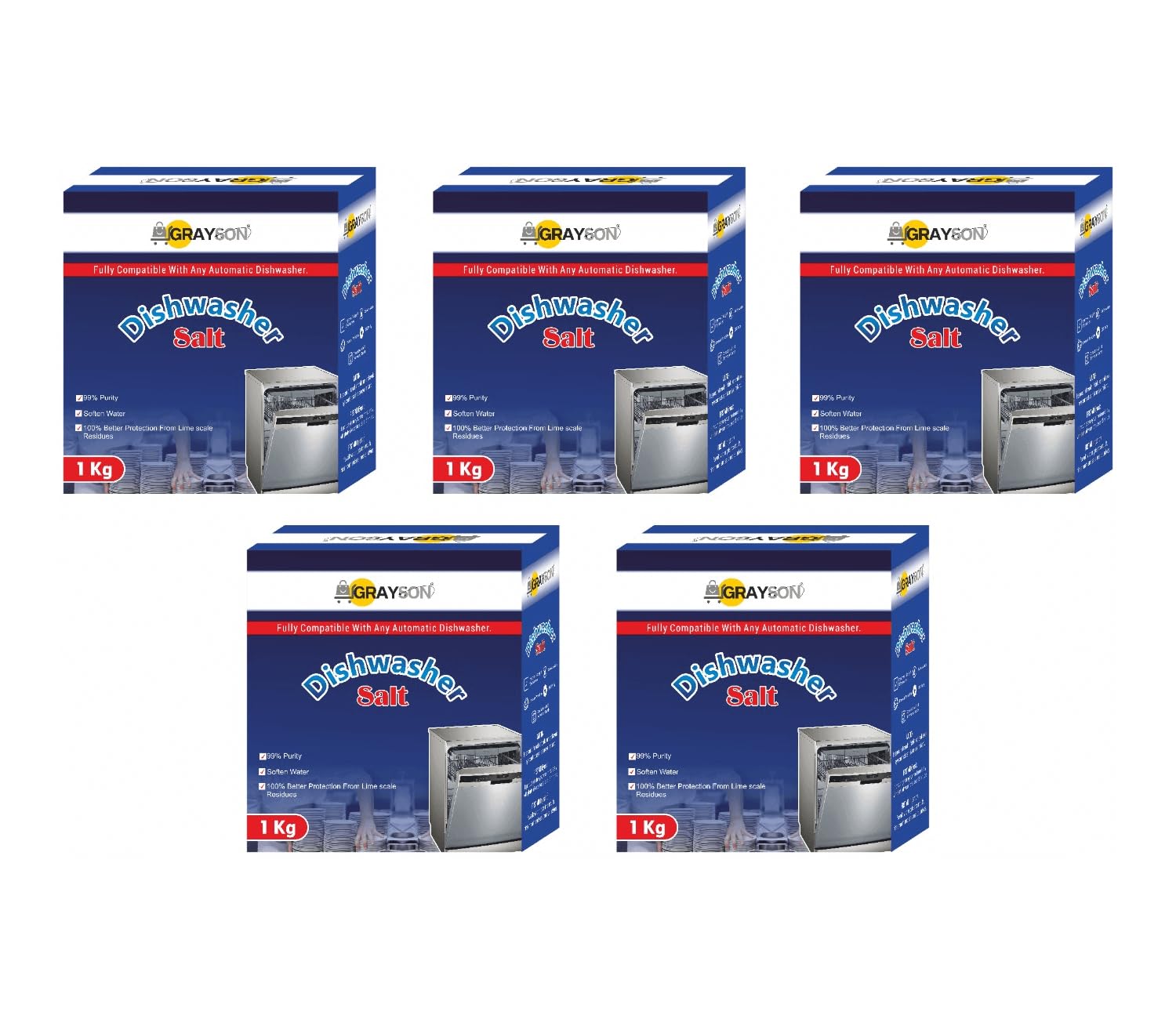 Dishwasher Salt | Salt For Dishwasher Machine | Salt Dishwasher | Softens Hard Water & Prevents Limescale, Enhances Detergent Performance, For All Dishwashers - 1 Kg (Pack Of 5)