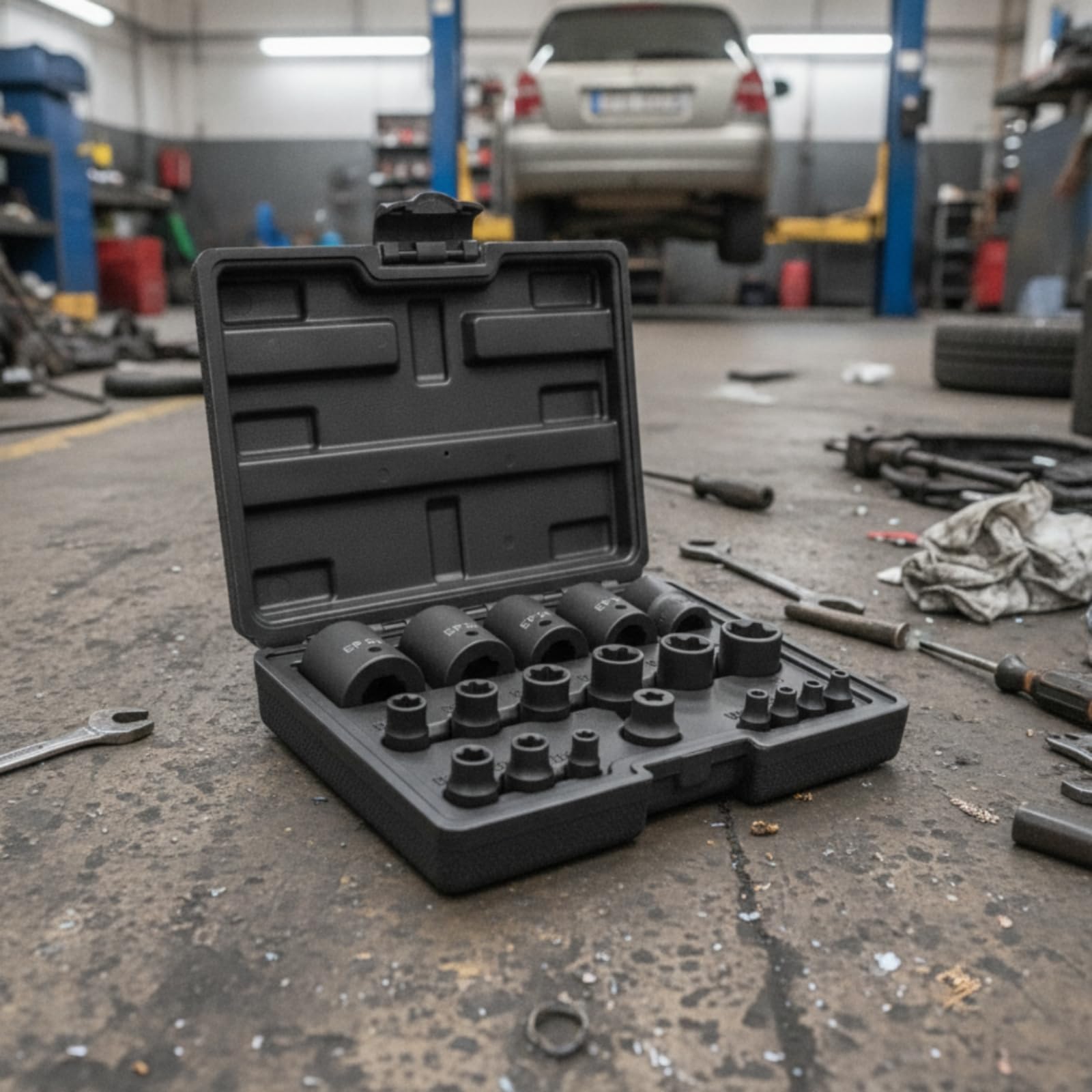 Steckschlüssel Satz E‑ Nussset Ratsche Werkzeugkoffer Kunststoffstahl Korrosionsarm mit Gravierten Markierungen für Mechaniker Heimwerker Garage Werkstatt Auto Reparatur