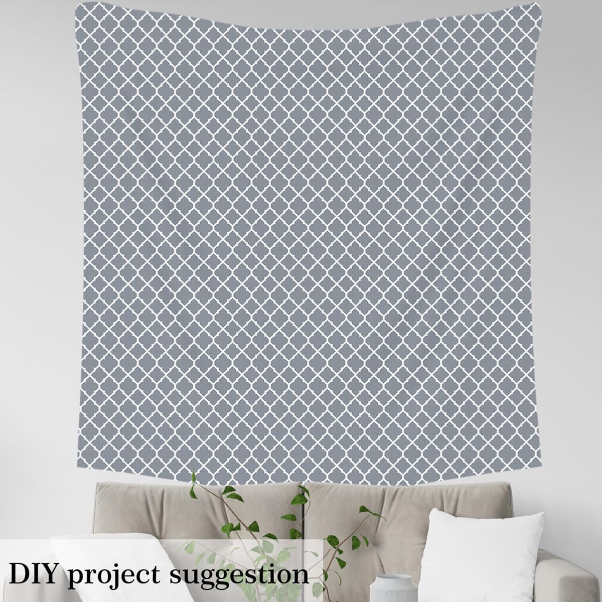 Erosebridal Quatrefoil Fabric by The Yard,Geometric Antique Pattern Curves Upholstery Fabric for Youth Teens Child,Minimalist Decorative Pattern for Quilting Sewing,3 Yards,White Charcoal Grey