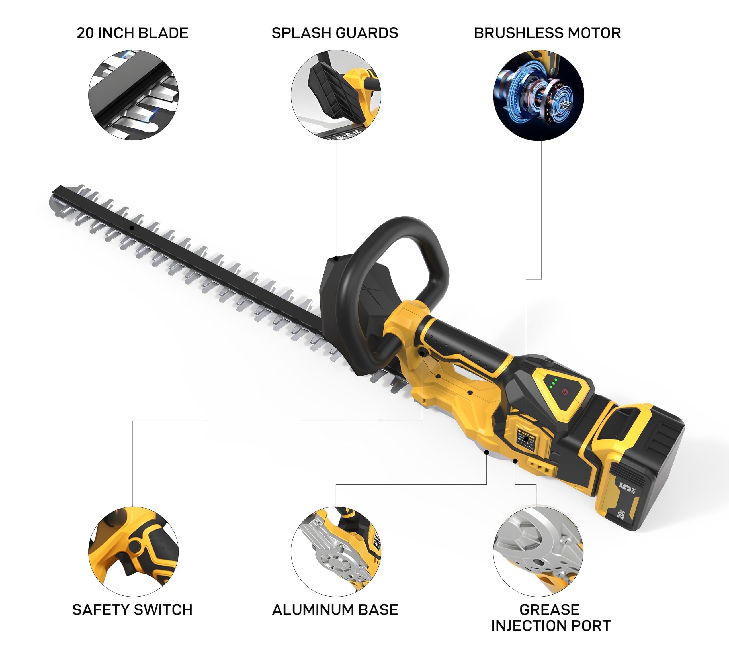 Cortasetos inalámbrico para batería Dewalt de 20 V MAX (sin batería), recortadora eléctrica de bordes de arbustos de 20 pulgadas, motor sin escobillas, potente y ligero, 4.4 libras
