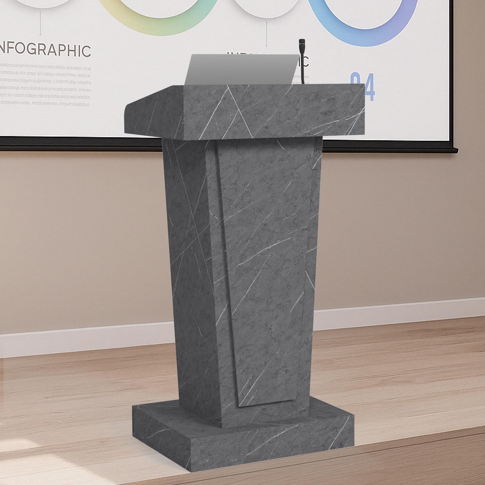 GARVIN Wooden Podium Stand for Lectern Presentation, Professional Wood Pulpits for Churches, Classrooms and Conferences, Scratch-Resistant Finish - with Wheels, Storage and 4”Elevated Footrest