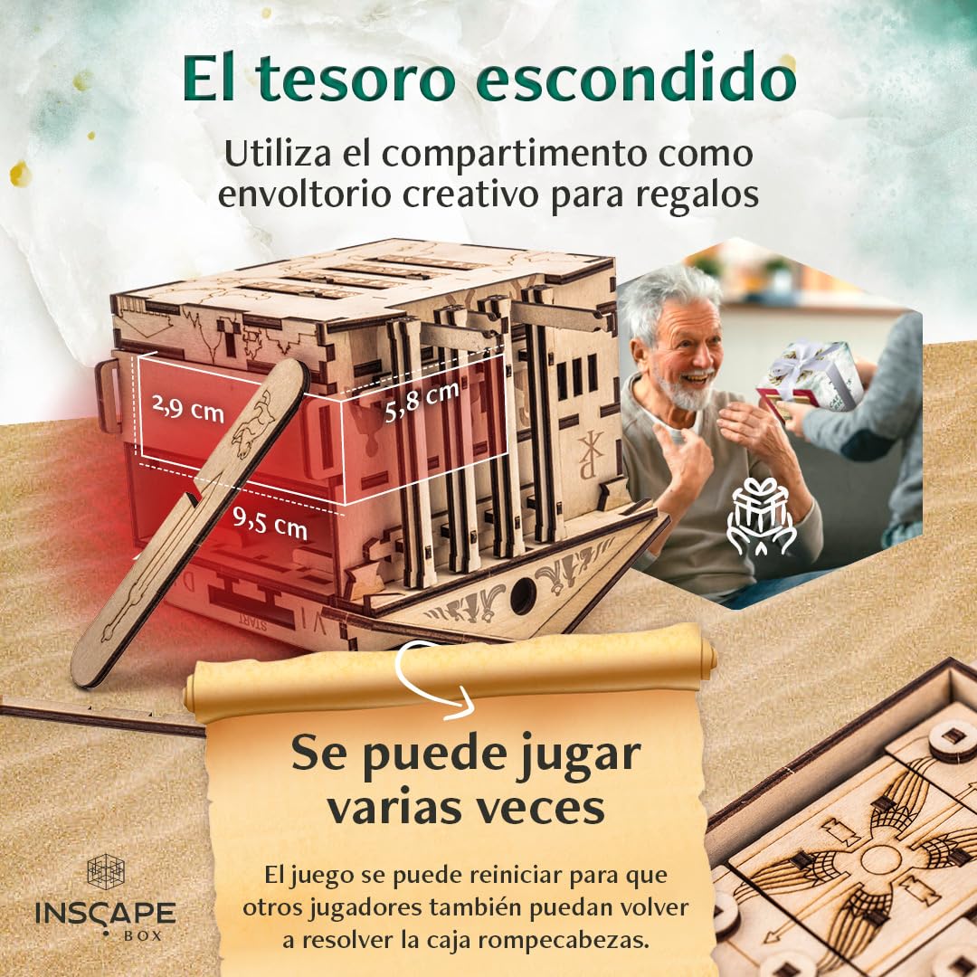 INSCAPE Caesar´s Riches Puzzle Box – Cluebox – Escape Room de madera en una caja para adultos – Rompecabezas mental – Cajas de rompecabezas con compartimentos ocultos – Gadget de regalo de cumpleaños