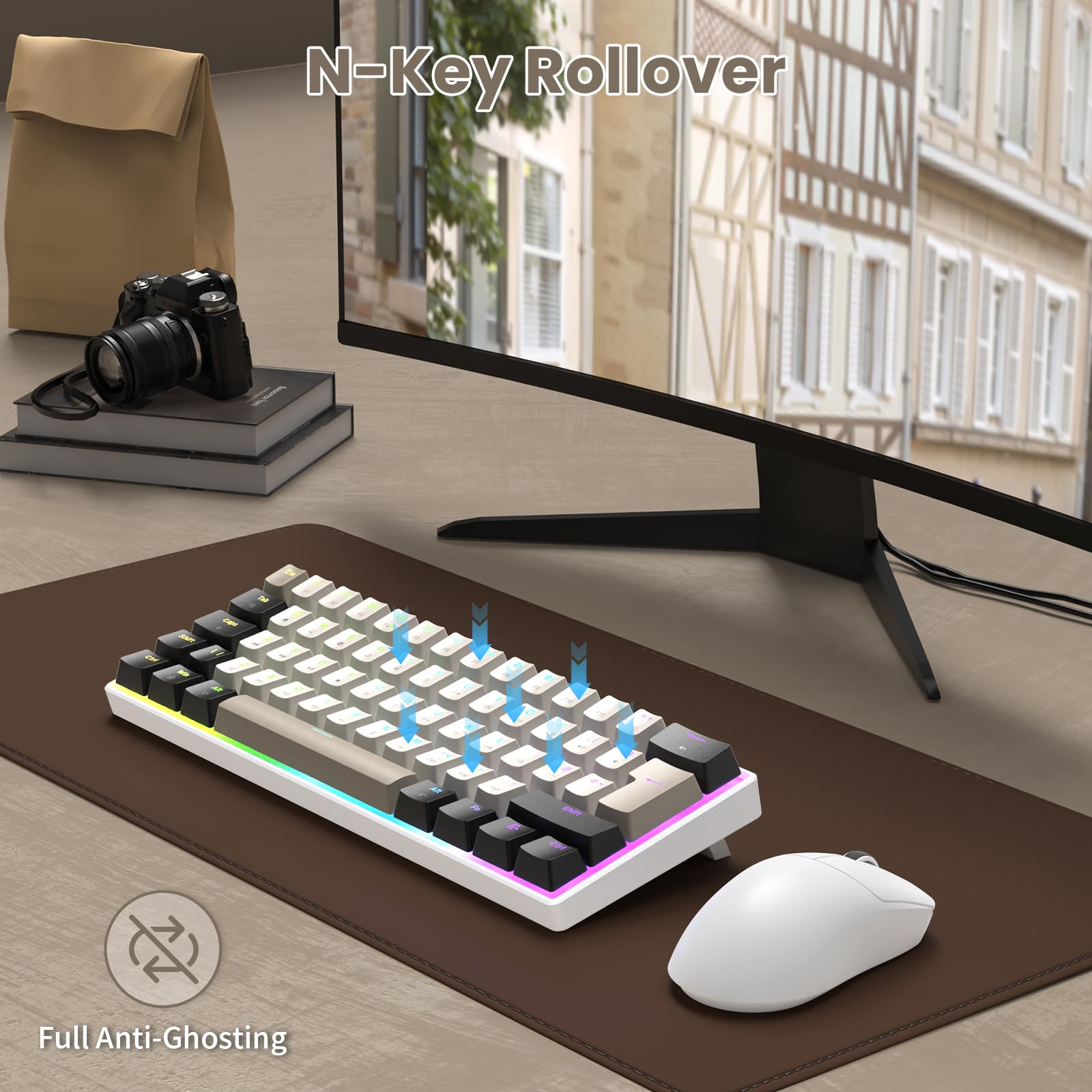 MAGIC-REFINER MK21 60% Przewodowe Mechaniczne Klawiatura Do Gier USB-C Układ UK QWERTY, Liniowe Czerwone Przełączniki, Hot Swappable, Ultra-Kompaktowe 62 Przyciski, RGB, Przycisk PBT, Starry White