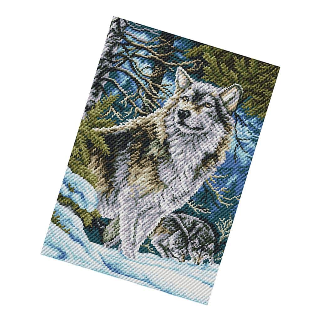 Stamped & Counted Cross Stitch Kit with Basic Tools - Wolf 11CT 39x54cm