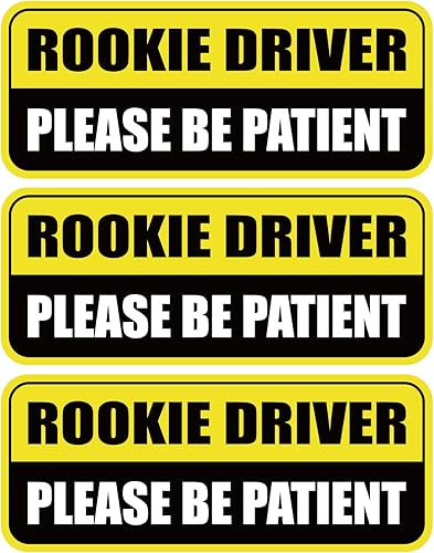 GEEKBEAR Rookie Driver - Imán para automóvil (paquete de 3), forma rectangular, 8.7 x 3.6 pulgadas (amarillonegro)