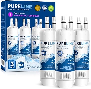 Pureline EDR1RXD1 Water Filter Replacement for Everydrop Filter 1, W10295370A, P8RFWB2L, P4RFWB, EDR1RXD1B, Kenmore 46-9081, 46-9930 Refrigerator Water Filter 3 Pack