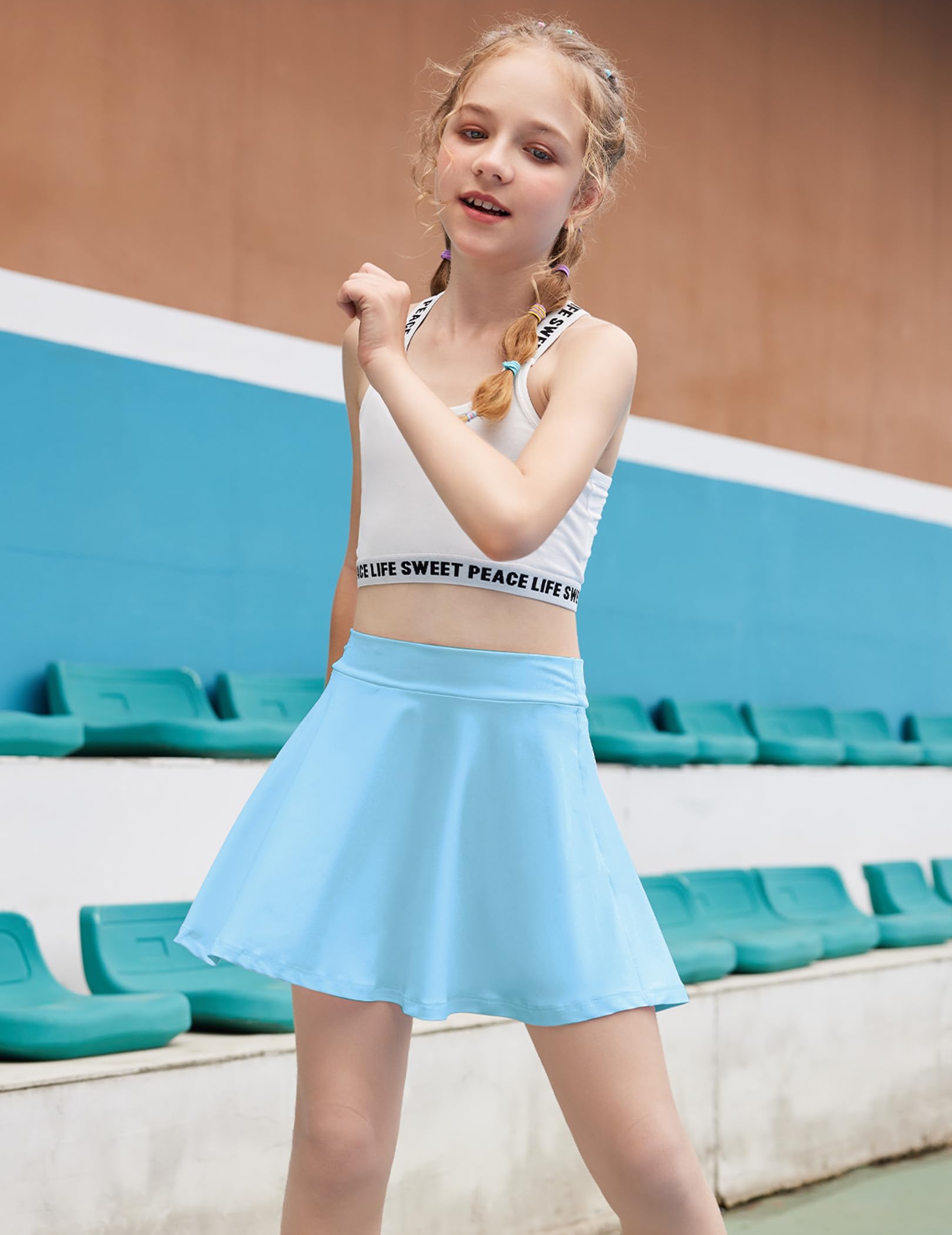 Arshiner Jupe de tennis pour fille avec pantalon - Taille haute - Jupe de sport - Ligne A - Jupe plissée - Jupe de pom-pom girl avec poches - 6-15 ans - 5