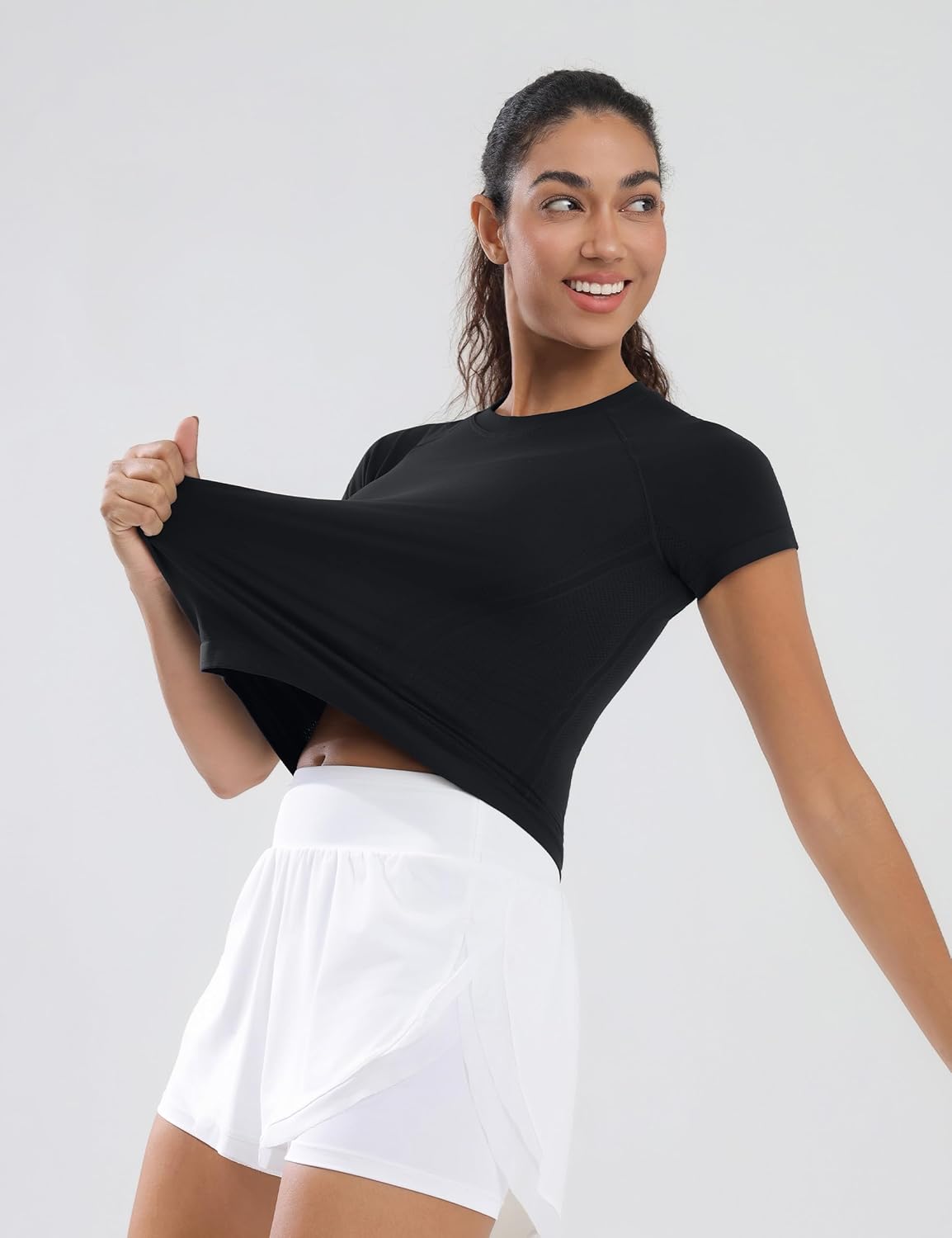 Workout Tops for Women Hip Length Athletic Running Gym Yoga Short Sleeve Shirts Seamless Breathable Crewneck Tees - Image 4