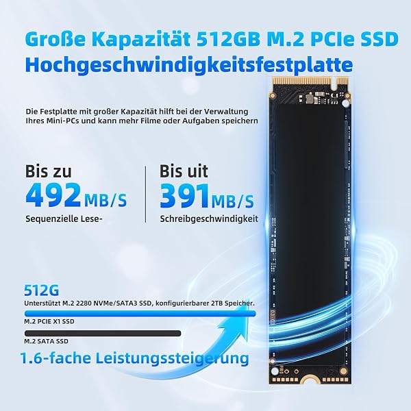 DreamQuest Mini PC Windows 11 Pro Intel 12.Gen N95 (bis zu 3,4 GHz) 12GB DDR5 RAM 512GB M.2 SSD Micro Desktop Computer mit 4K HDMI,WiFi6,Gigabit LAN,USB3.2,ideal für Home Office & Heimkino - 3