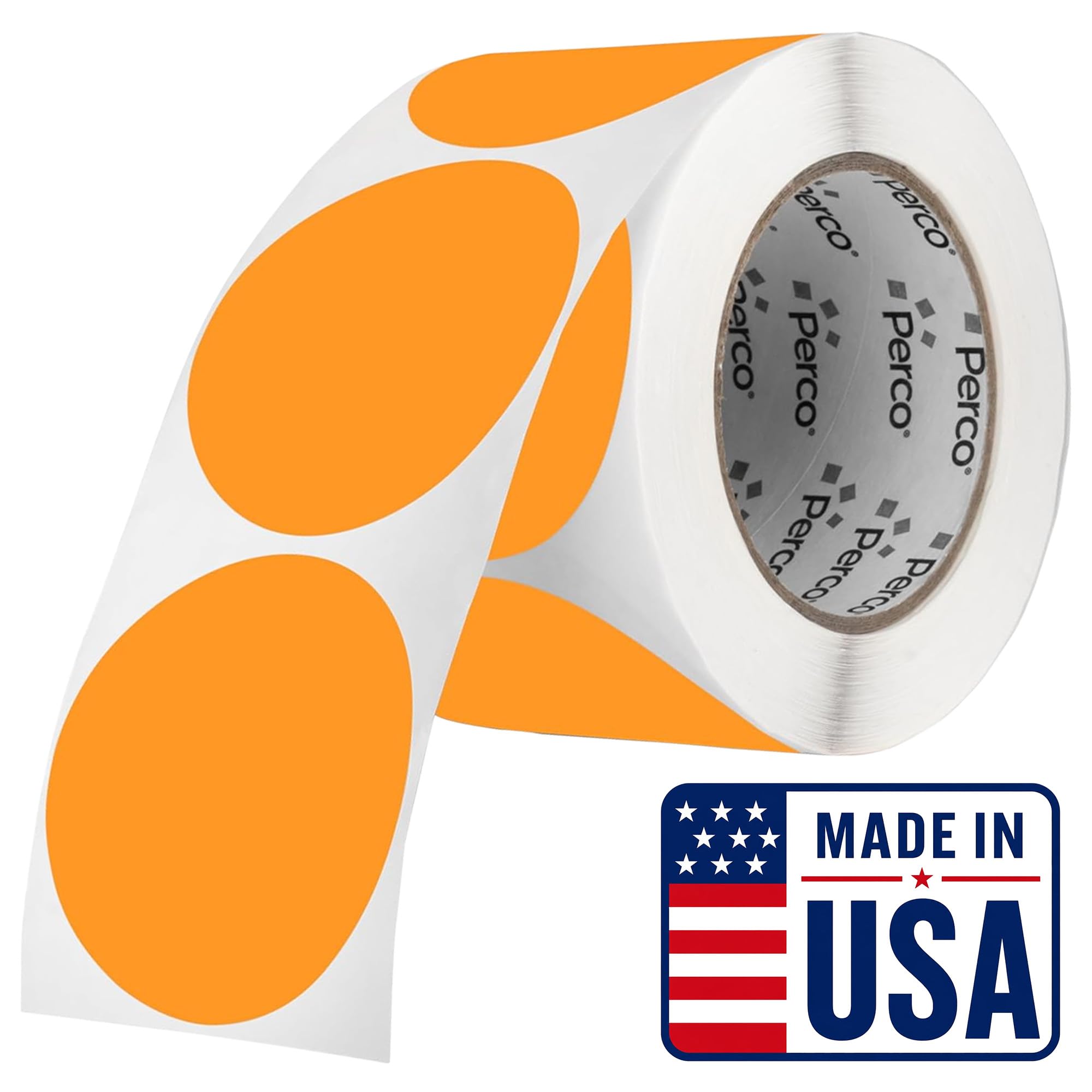 Perco Neon Orange Round Circle Dot Sticker 3-Inch Labels with Perforation for Easy Tear-Off, 500 Stickers per Roll - Sale, Clearance &amp; Limited-Time Offer Signage, High Visibility - Made in USA