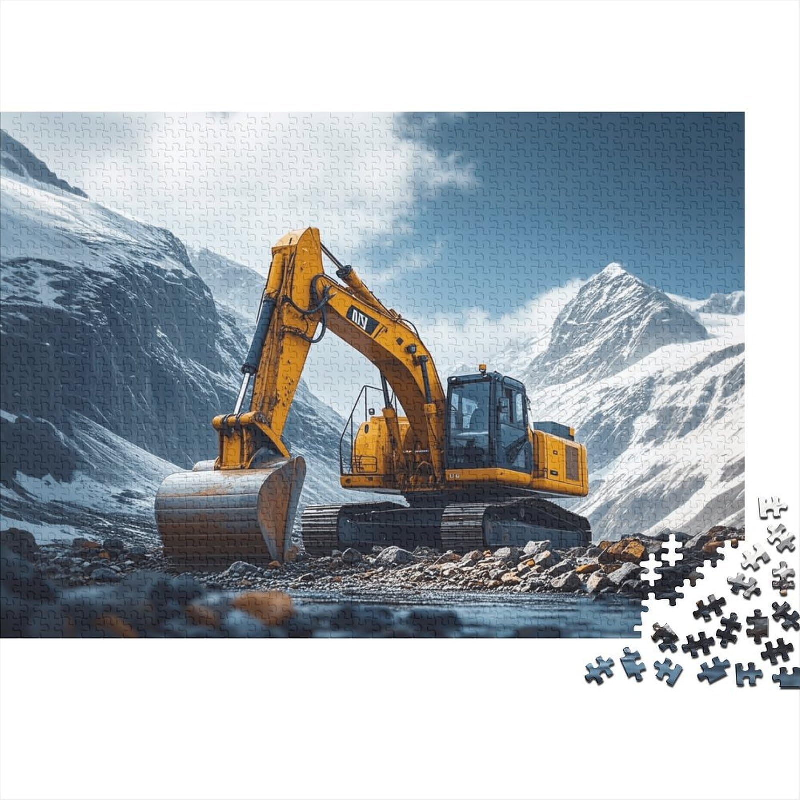 Yellow Excavator Jigsaw Puzzle 1000 Pieces Recycled Work Site Puzzles for Boy & Girl Parent Child Game Props Developing Boy & Girl‘s Intelligence Educational 70x50cm/1000pcs