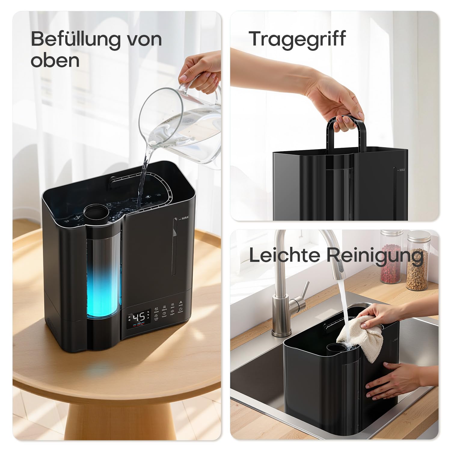 AROEVE 8L Luftbefeuchter Schlafzimmer, Warm- & Kaltnebel Luftbefeuchter für große Räume, Befüllung oben, Aroma Diffusor, Hygrostat, 60H/25dB Leiser Raumluftbefeuchter für Baby Kinderzimmer Pflanzen