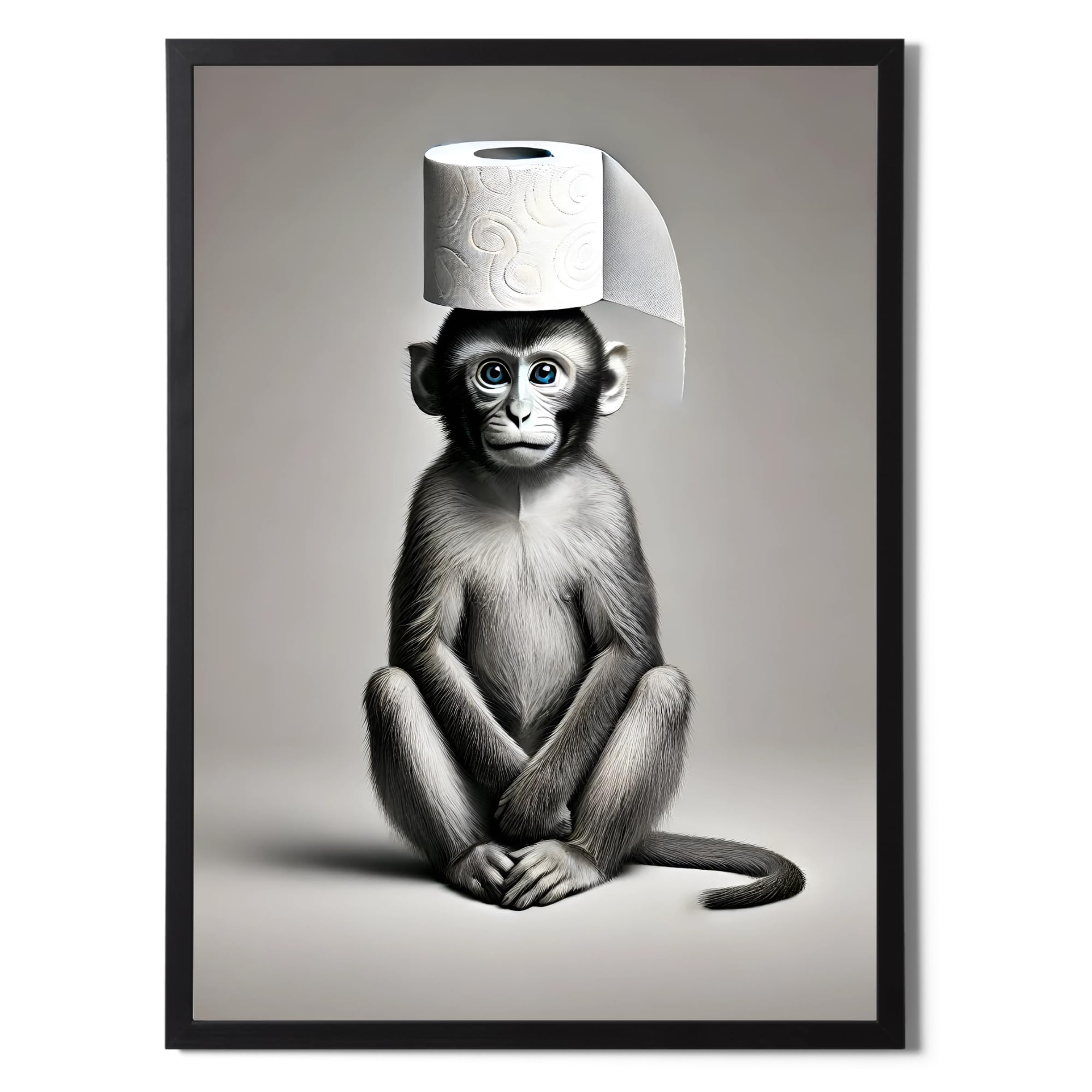 State Media Vision Monkey with Toilet Roll On Head A3 Framed Poster - 34x46cm Size Frame - Bathroom Wall Art