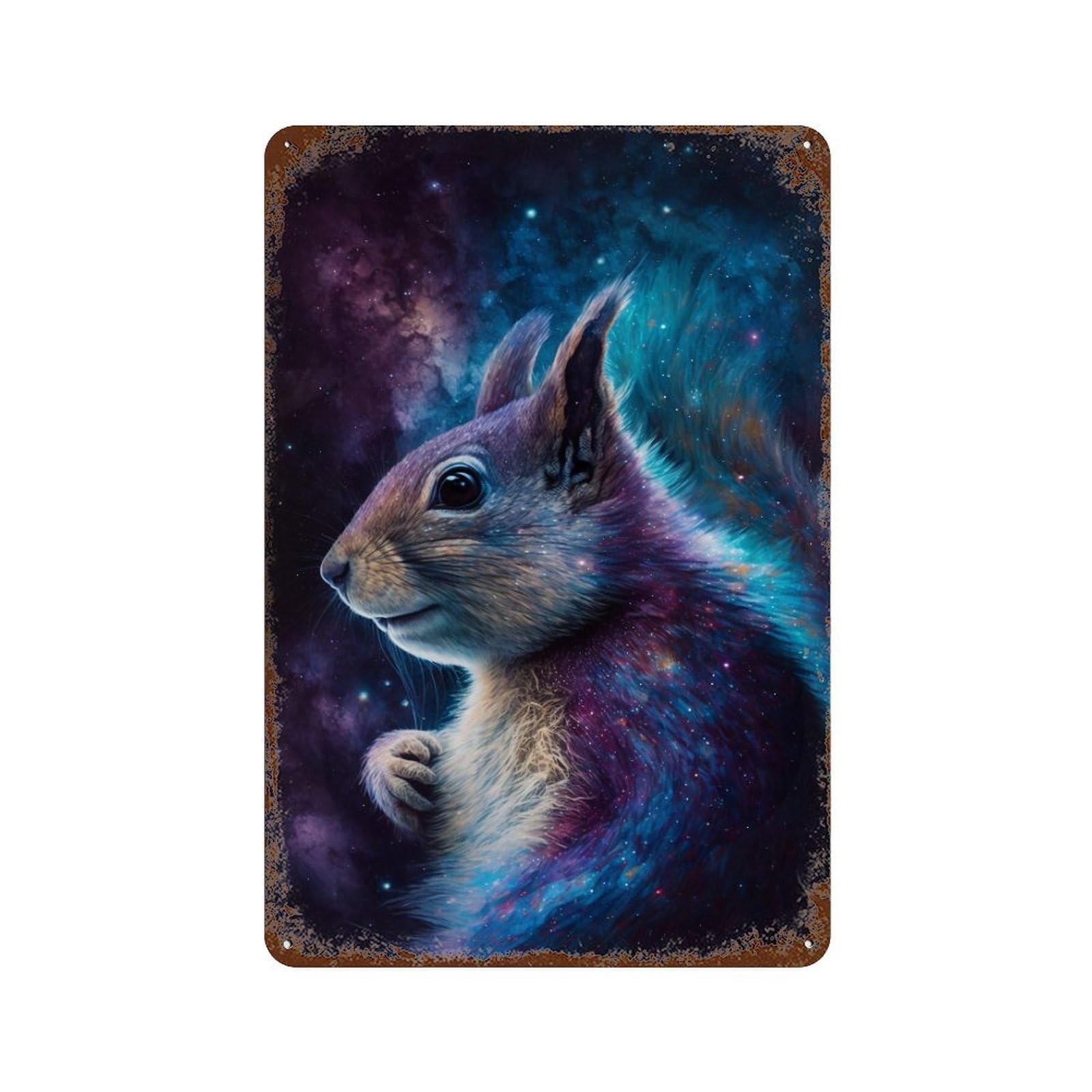 Cosmic Squirrel Art Print-3 Vintage Rust Metal Sign 11.8"x7.9", Shabby Chic Decor for Living Room, Hallway And Home Decor