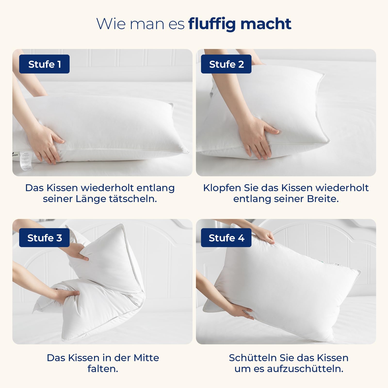 Homyrium Federkissen 80 x 80 cm Daunenkissen Kopfkissen 80x80 Daunen, 1600g | 3 Kammer Kissen, Mit 100% Daunen & Federn, Hotelqualität Schlafkissen, 100% Baumwollbezug, Ökotex-Zertifiziert