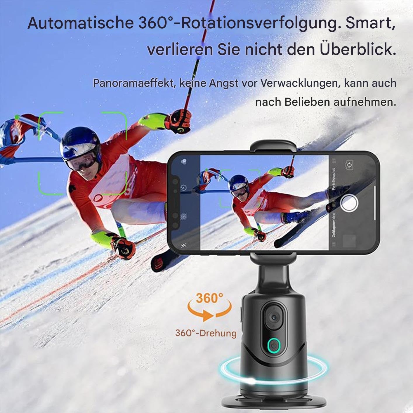 Stabilizzatore per smartphone con tracciamento intelligente, rotazione a 360°, stabilizzatore selfie per cellulare, riconoscimento facciale a 3 assi, per viaggi, utenti social media, jogging