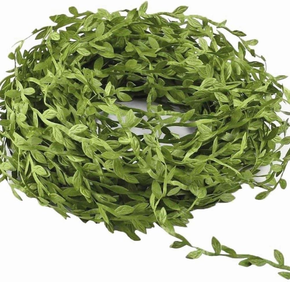 BS AMOR Artificial Hanging Olive Green Leaves Leaf Trim Ribbon -9 Meter - for DIY Craft Party Wedding Home Decoration (Olive Green) (9 Meter)