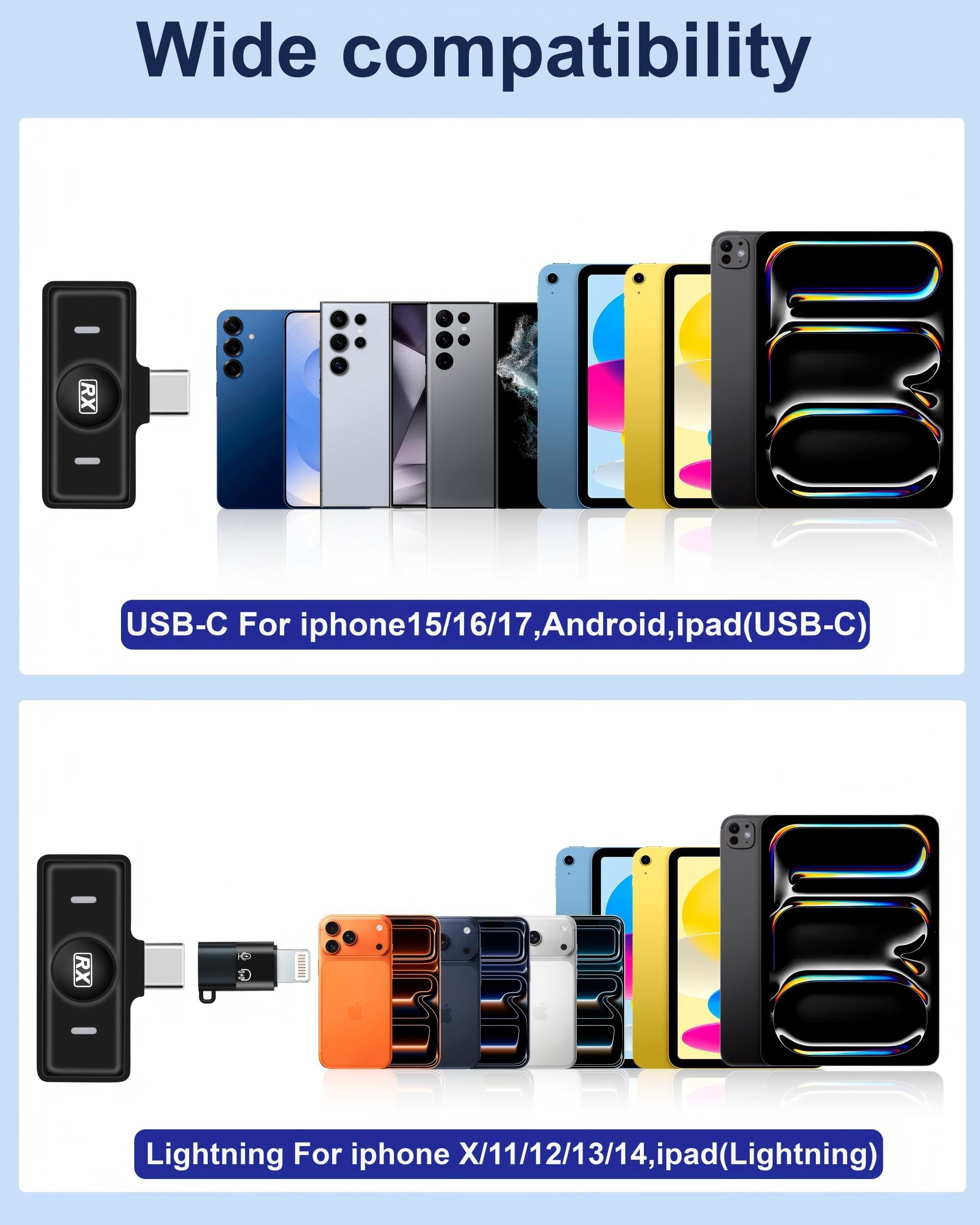 Micro cravate sans fil pour iPhone et Android – Mini micro Plug & Play avec suppression du bruit, longue durée de vie, transmission stable, idéal pour l'enregistrement vidéo, le vlogging et le