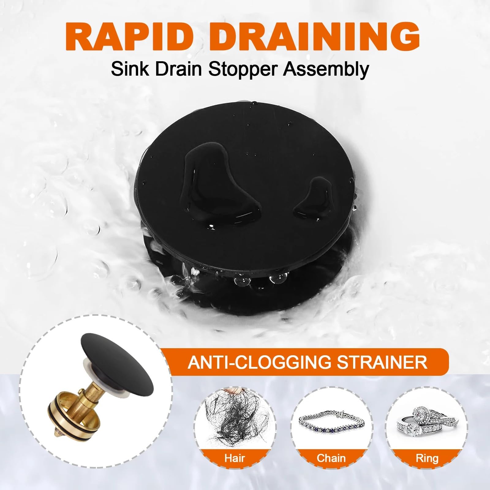 Tappo lavandino bagno Stainless Steel Bathroom Sink Drain Stopper Without Overflow Fit Lavatory Vanity Vessel Pop Up Assembly Brass Cover(Antique Brass)